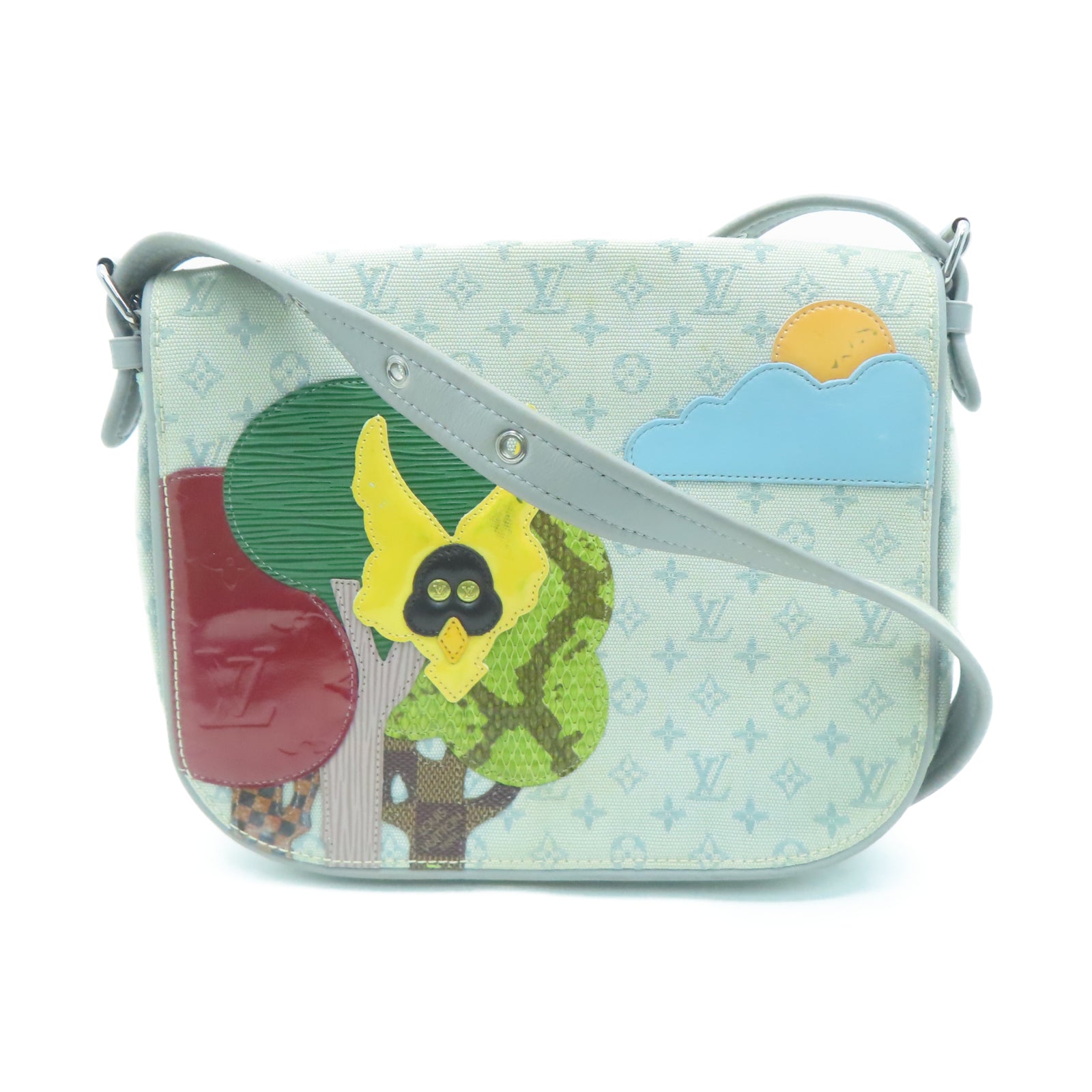 LOUIS VUITTON Monogram Mini lin Musette Conte Du Defil银扣肩背袋灰色