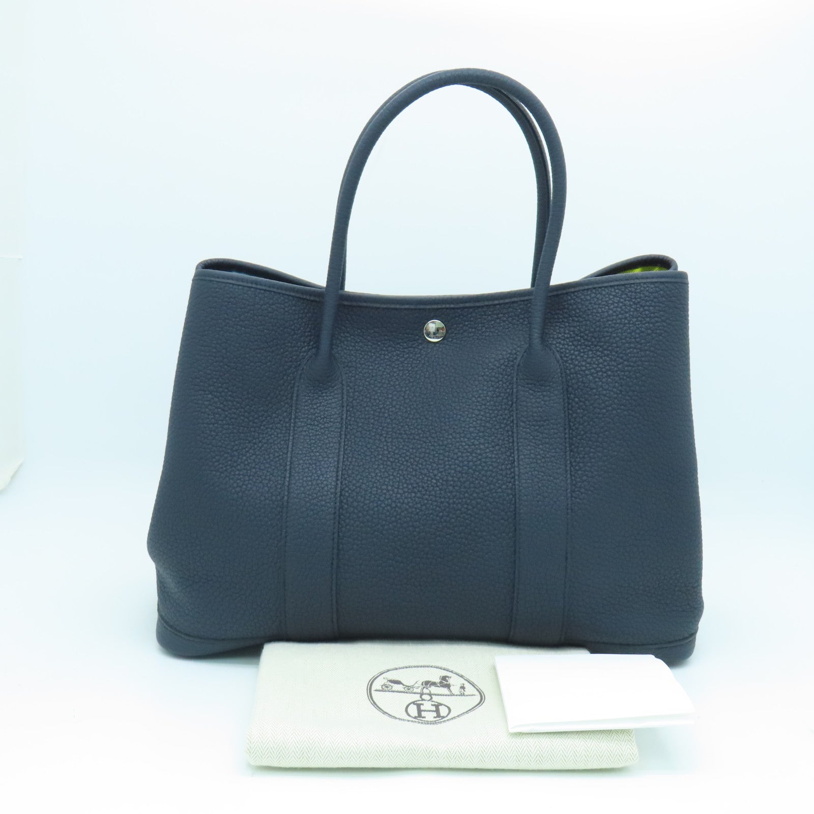 HERMES Negonda皮革Garden Party PM银扣手挽袋午夜蓝