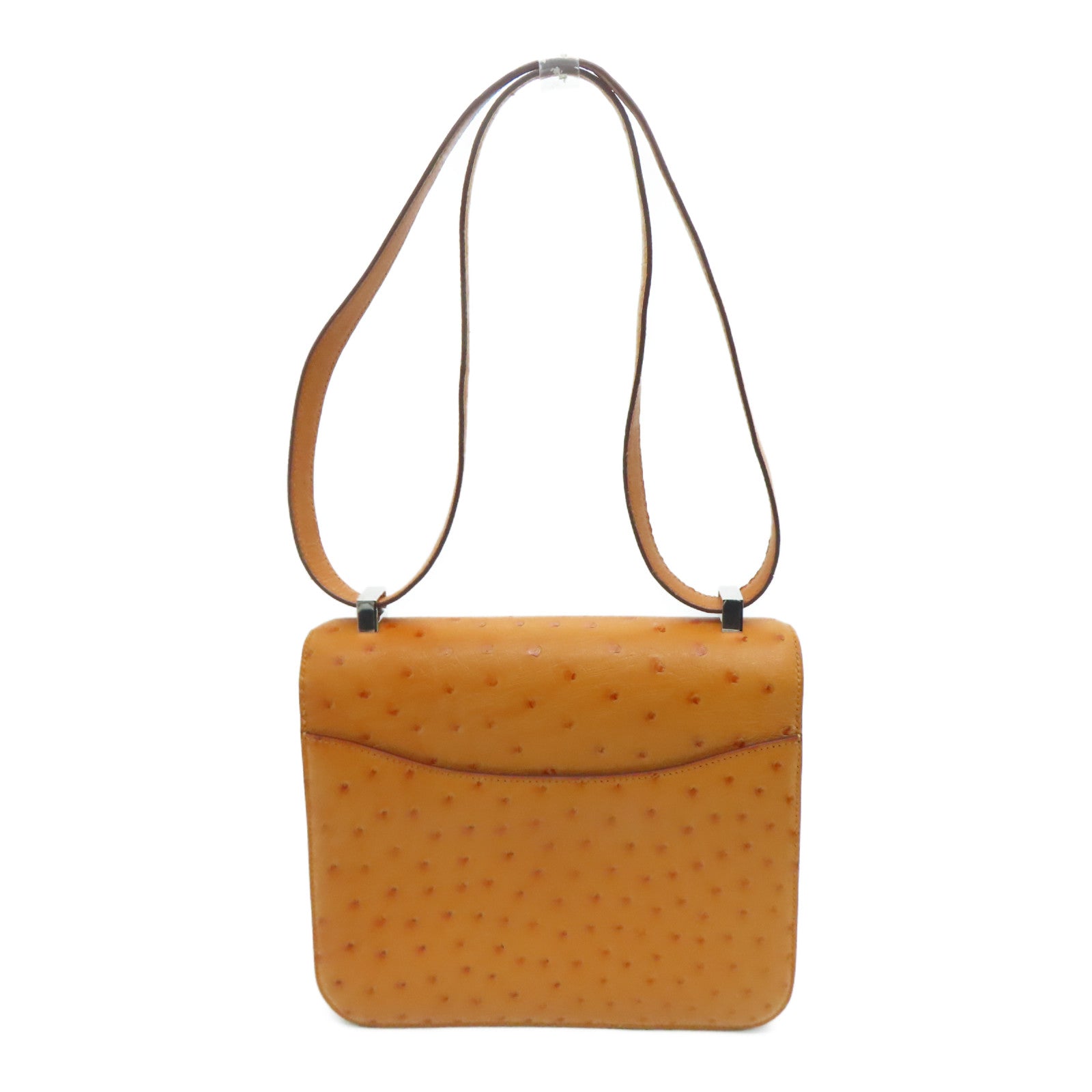 HERMES 鴕鳥皮革Constance 24銀扣肩背袋Apricot杏色– Brand Off