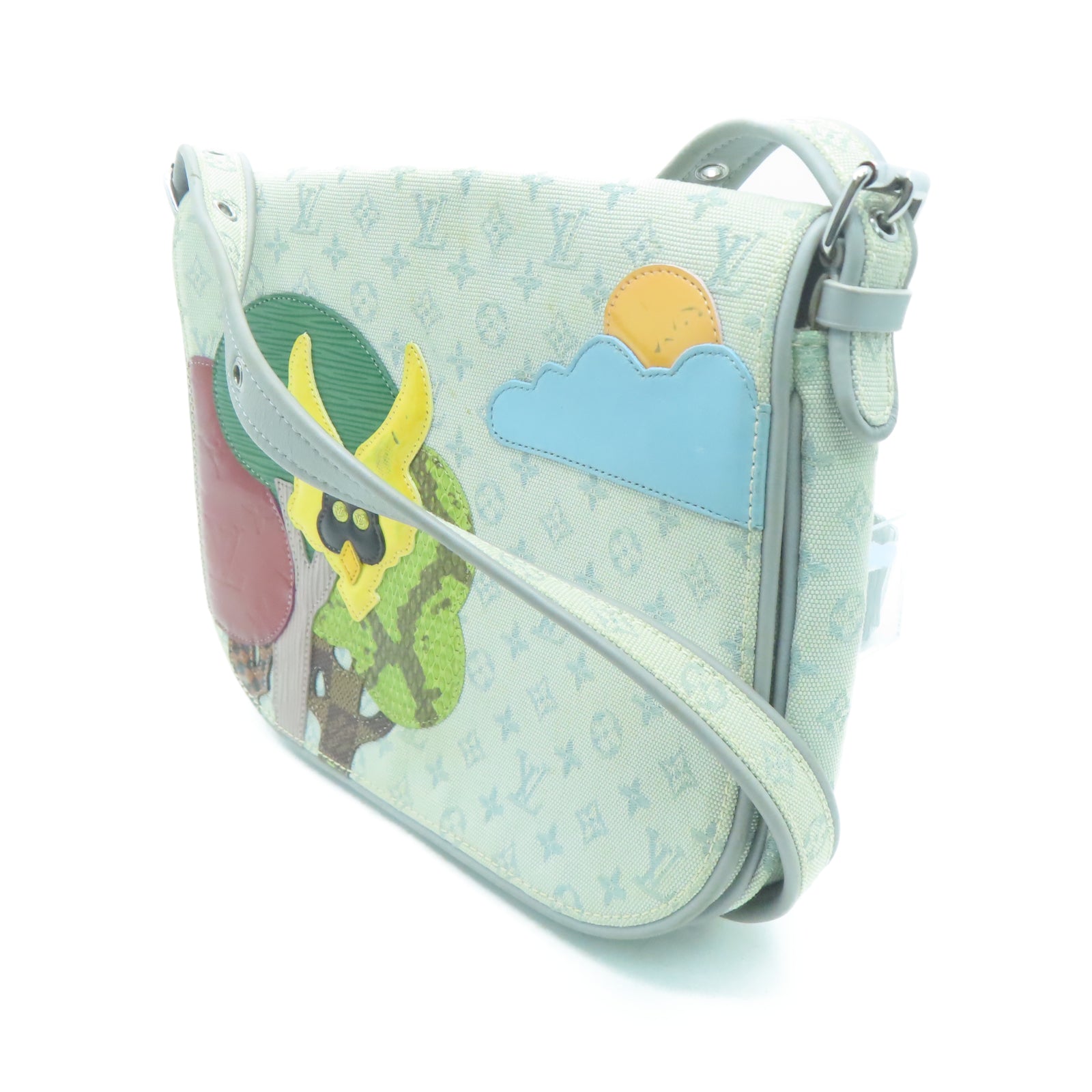 LOUIS VUITTON Monogram Mini lin Musette Conte Du Defil银扣肩背袋灰色