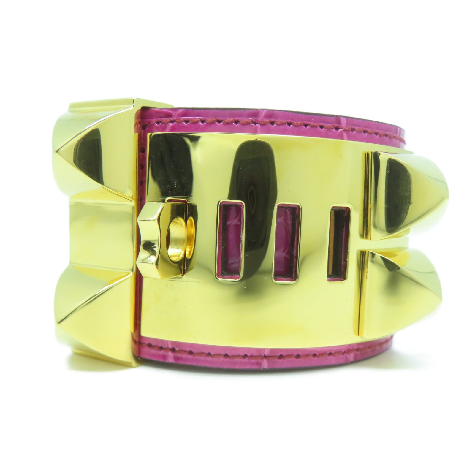 HERMES 鱷魚皮革CDC Bracelet金扣手鐲Rose Scheherazade天方夜譚紫色