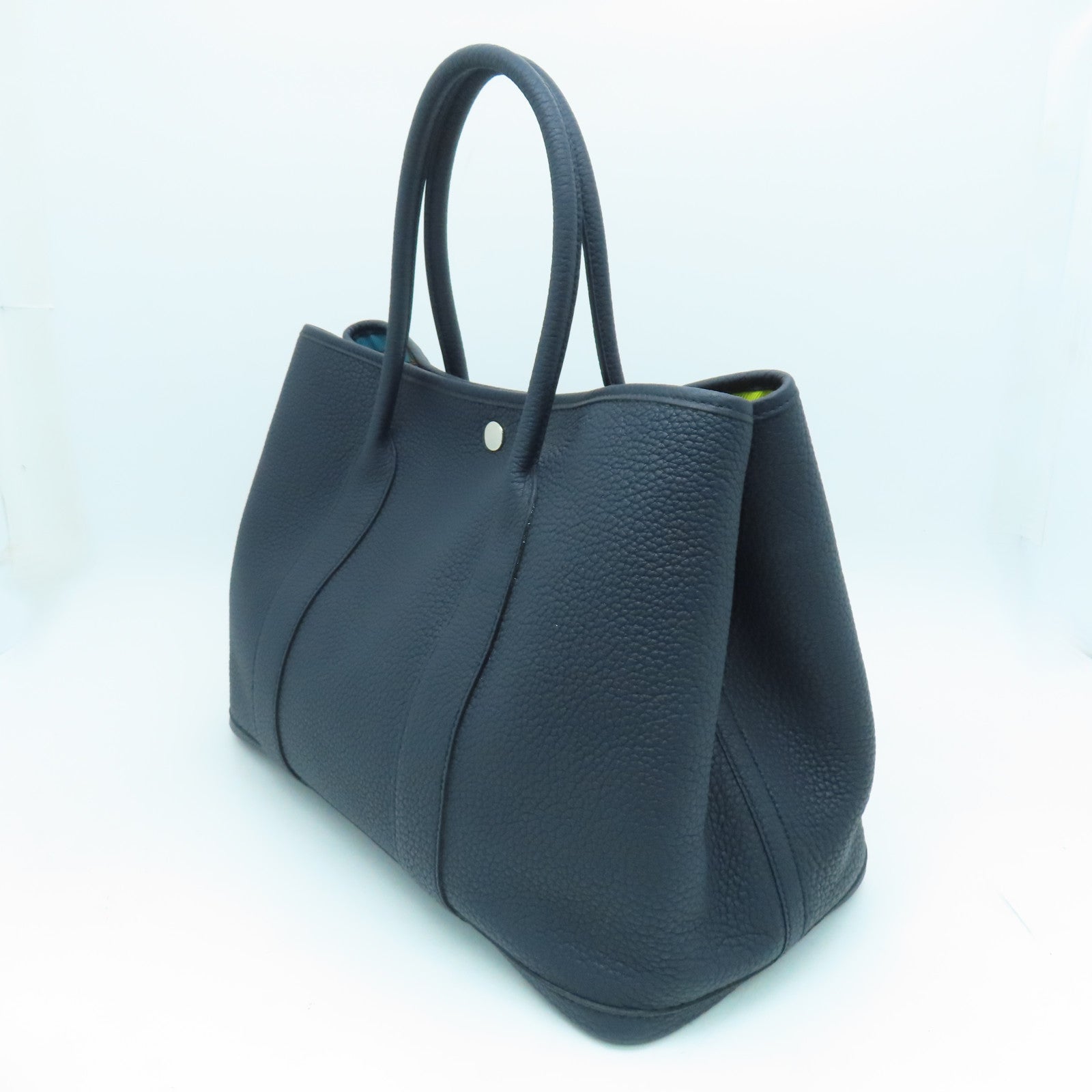 HERMES Negonda皮革Garden Party PM银扣手挽袋午夜蓝