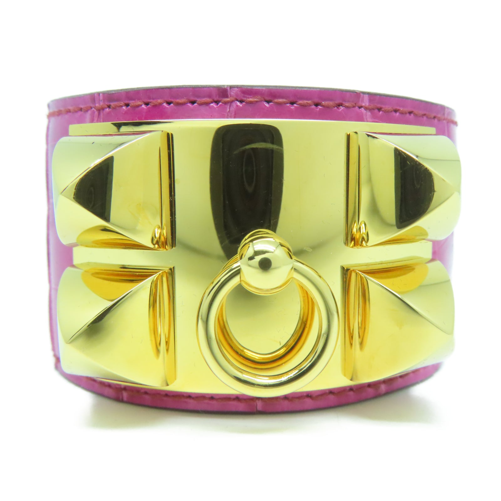 HERMES 鱷魚皮革CDC Bracelet金扣手鐲Rose Scheherazade天方夜譚紫色