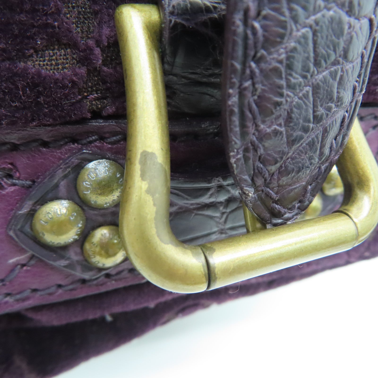 LOUIS VUITTON [Sharp discount] velvet / crocodile / ostrich leather Llyde Mon Shoulder gold buckle shoulder bag purple