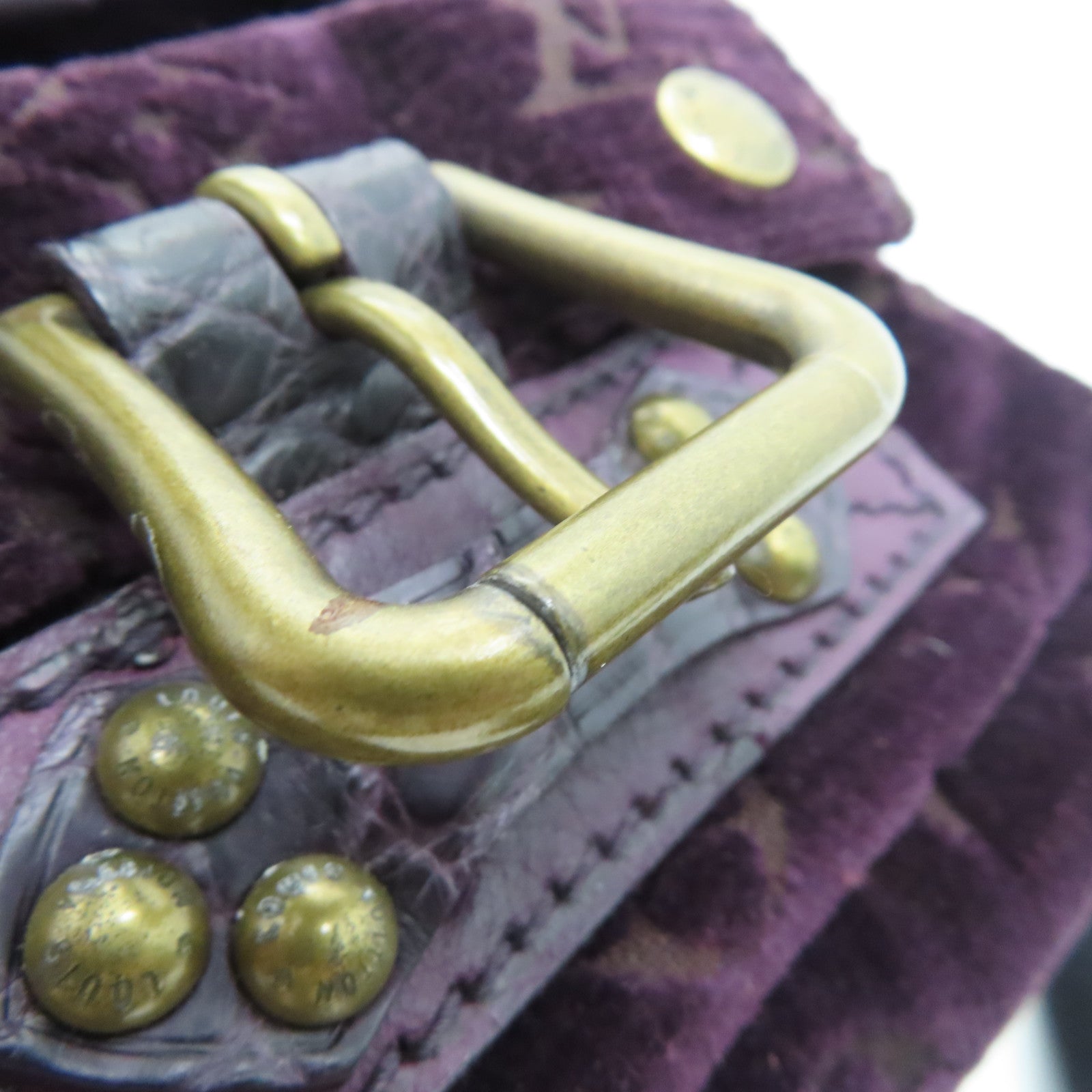 LOUIS VUITTON [Sharp discount] velvet / crocodile / ostrich leather Llyde Mon Shoulder gold buckle shoulder bag purple