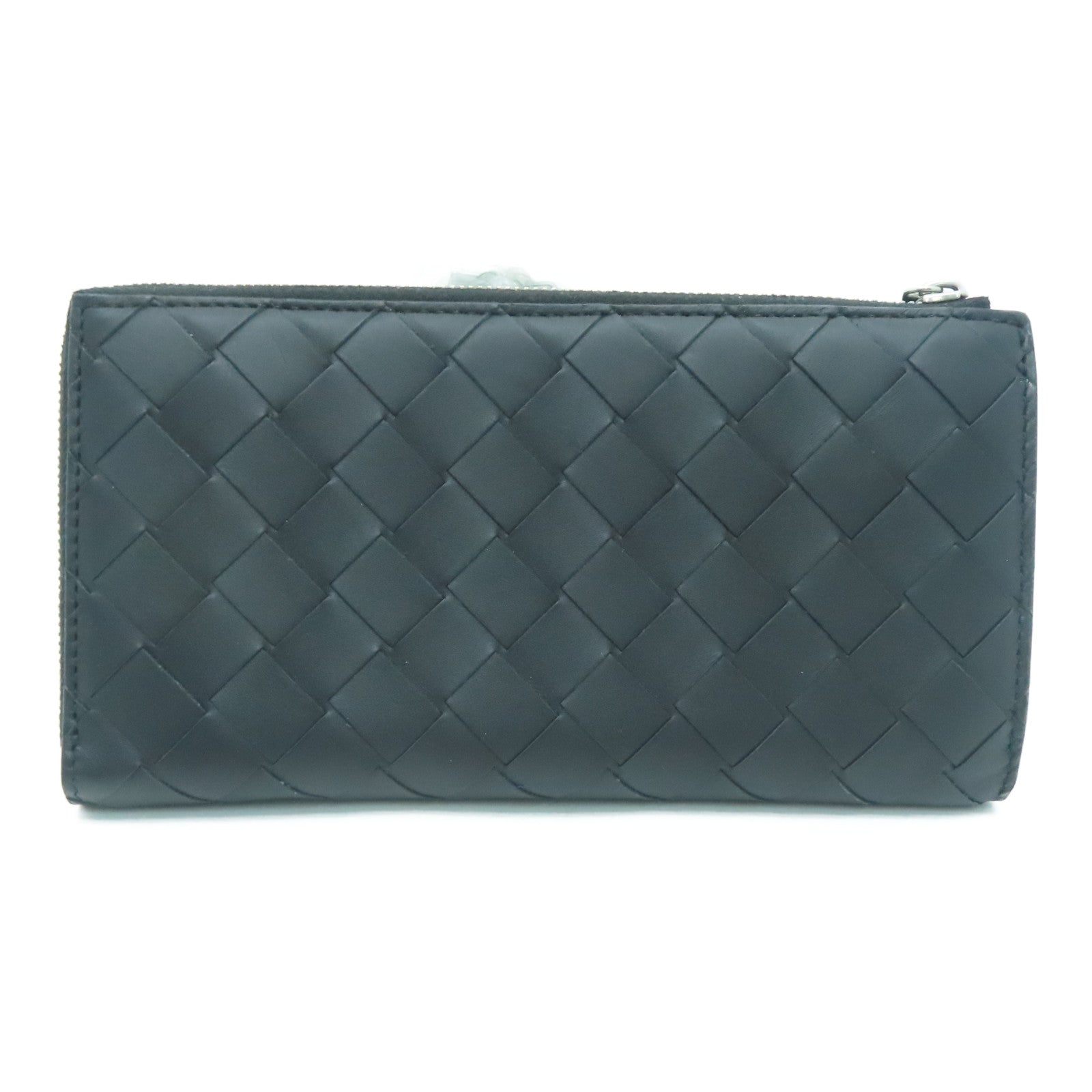 BOTTEGA VENETA Textured Leather Long Wallet Silver Buckle Long Wallet Black