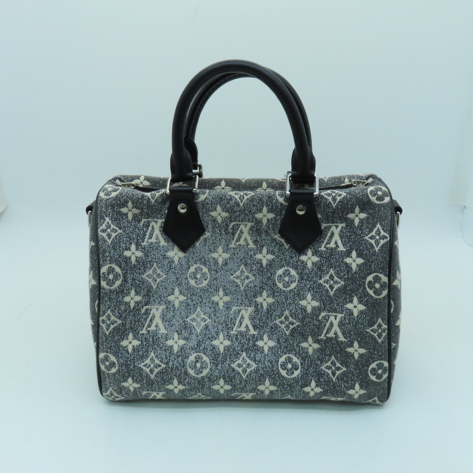 LOUIS VUITTON Monogram Jacquard Denim Speedy Bandouliere 25银扣手挽肩背两用袋灰色