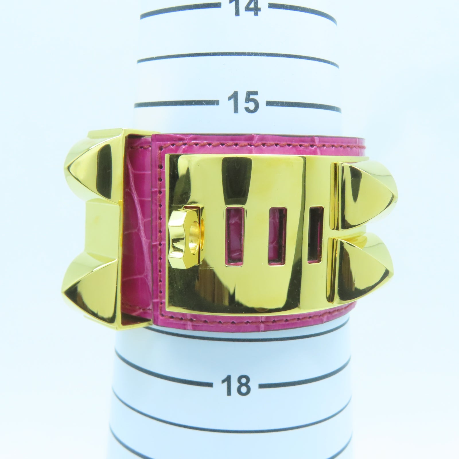 HERMES 鱷魚皮革CDC Bracelet金扣手鐲Rose Scheherazade天方夜譚紫色
