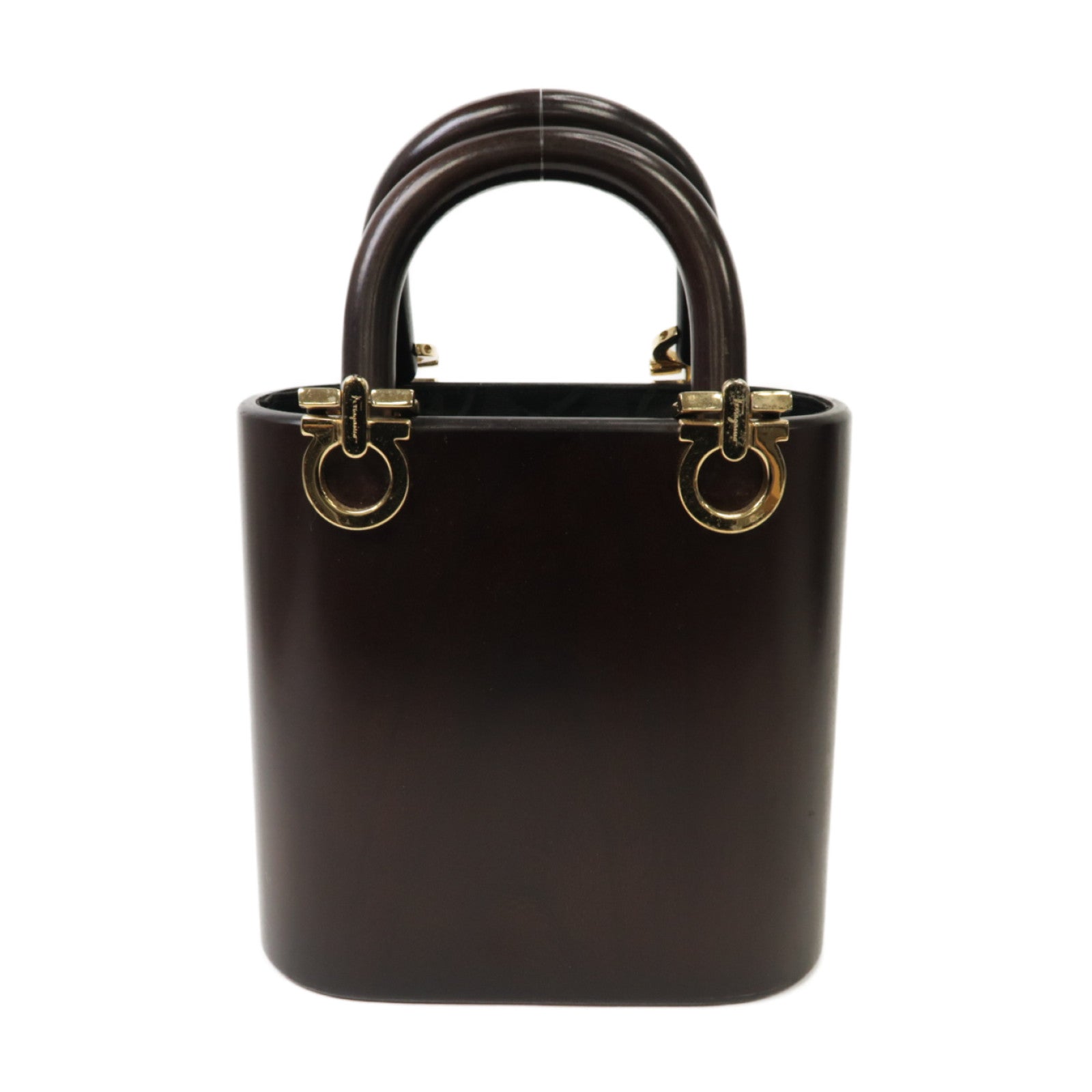 Salvatore Ferragamo 木質Gancini Bucket Bag金扣手挽袋啡色