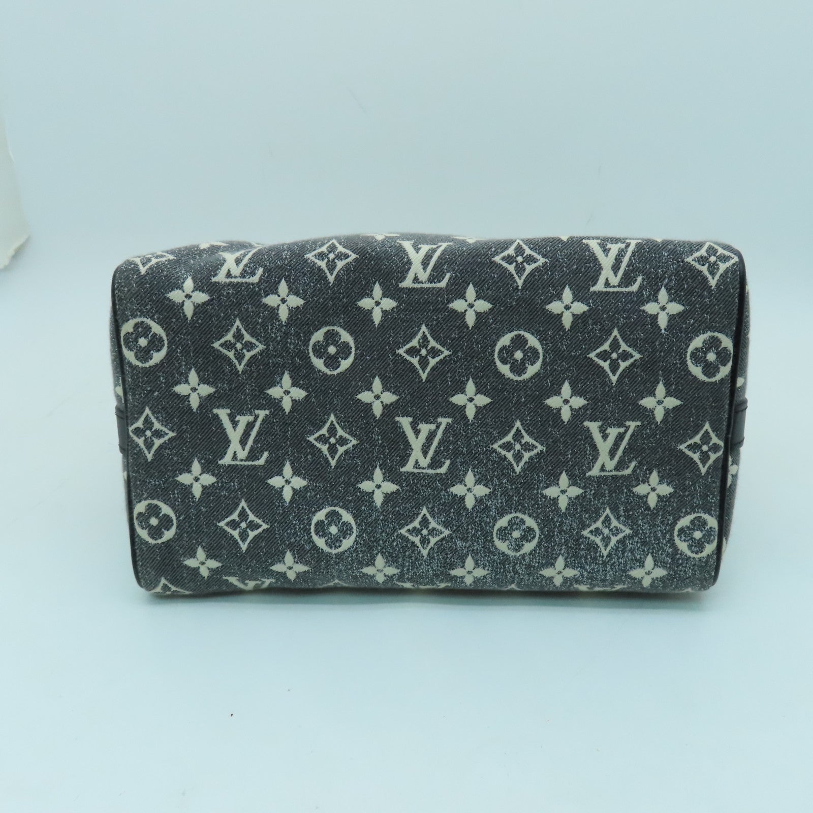 LOUIS VUITTON Monogram Jacquard Denim Speedy Bandouliere 25银扣手挽肩背两用袋灰色