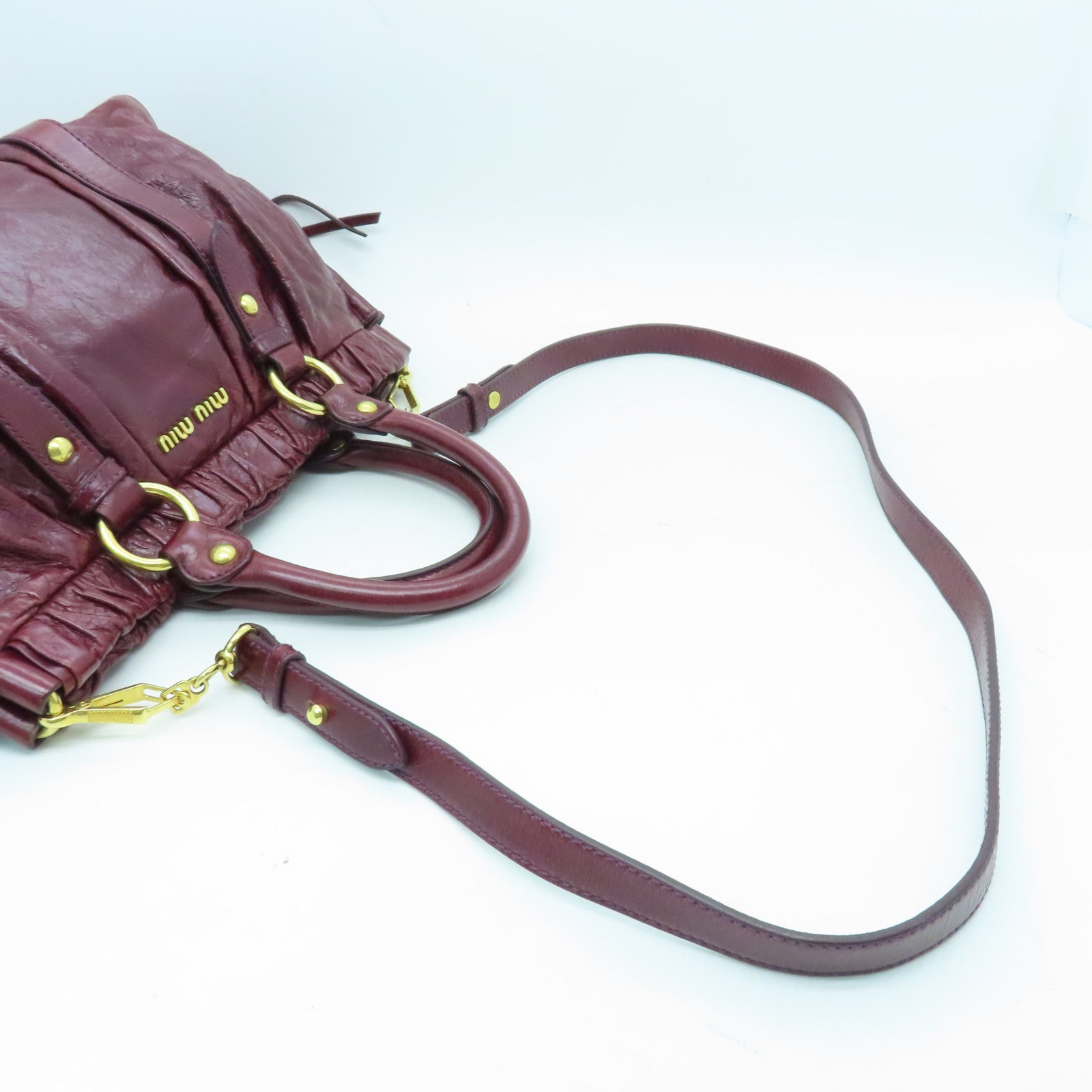 Miu Miu Calfskin Leather 2 Way Shoulder Gold Buckle Shoulder Bag Red