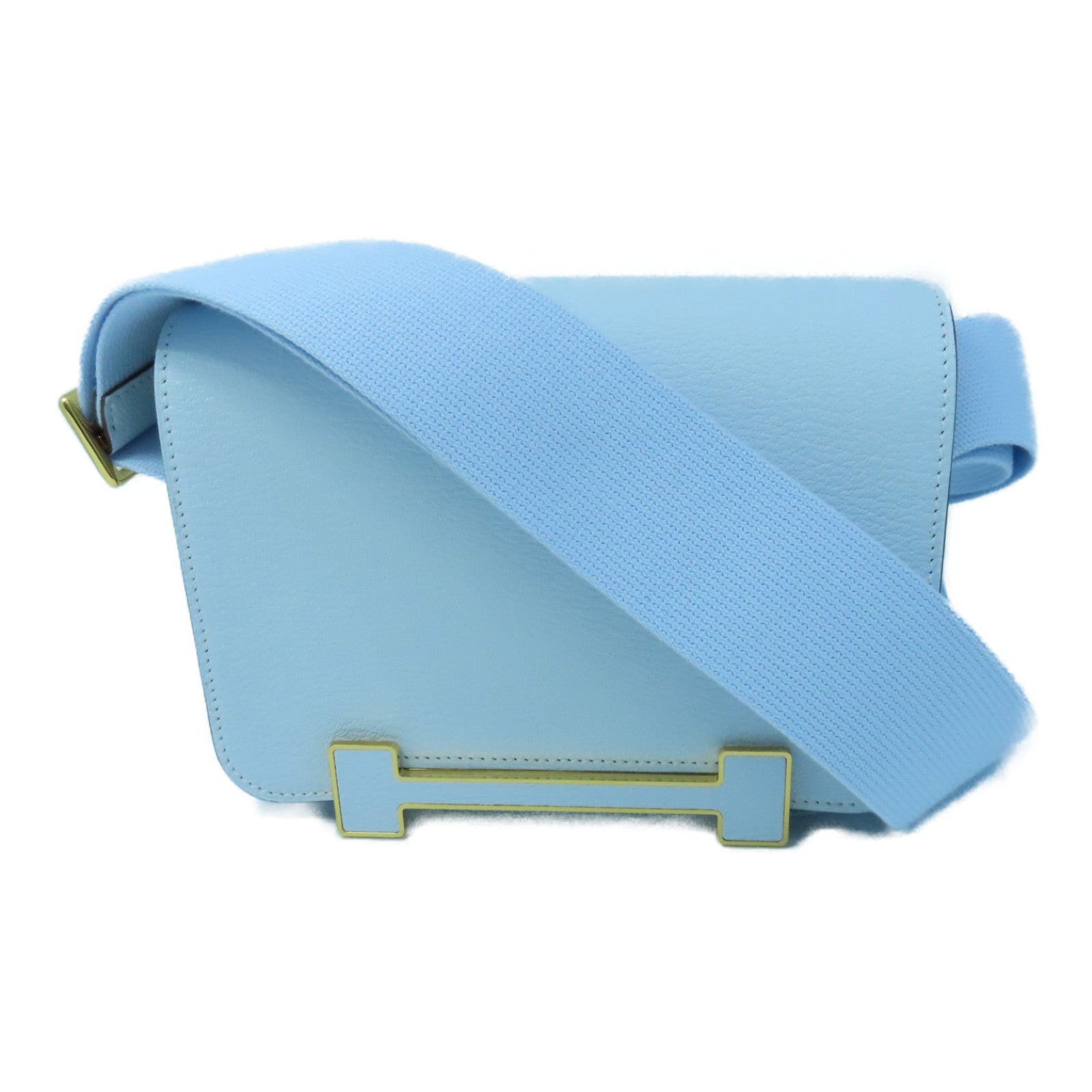 HERMES 山羊皮皮革Geta金扣肩背袋Blue Brume浅蓝色