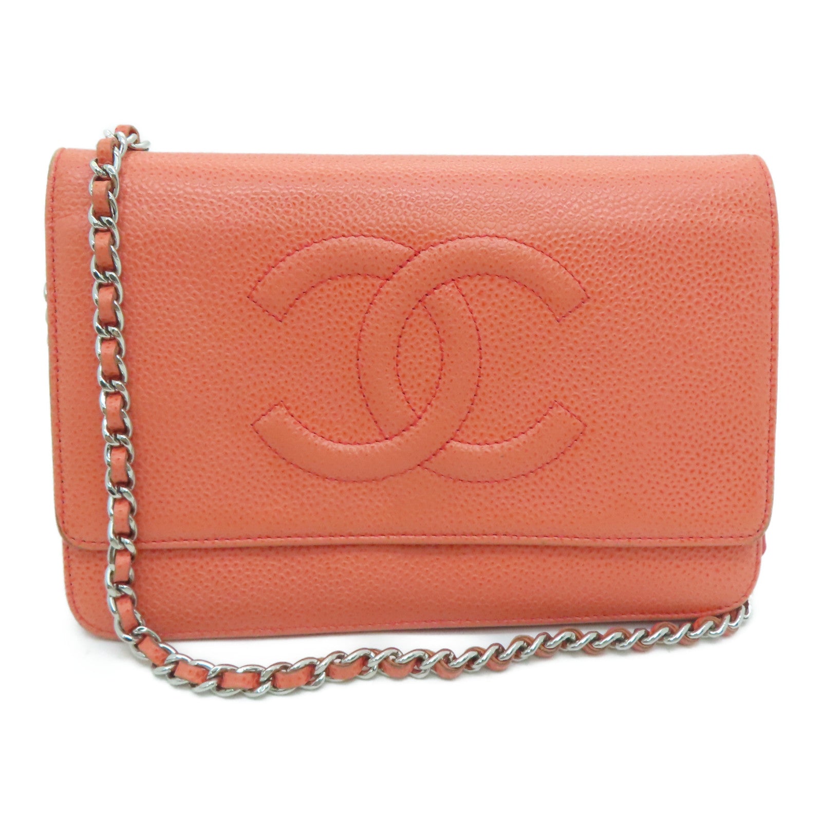 CHANEL [Sharp Discount] Caviar Leather Chain Shoulder Silver Buckle Shoulder Bag Pink