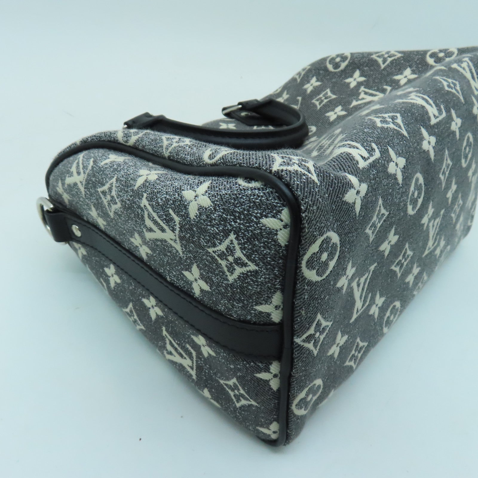 LOUIS VUITTON Monogram Jacquard Denim Speedy Bandouliere 25银扣手挽肩背两用袋灰色
