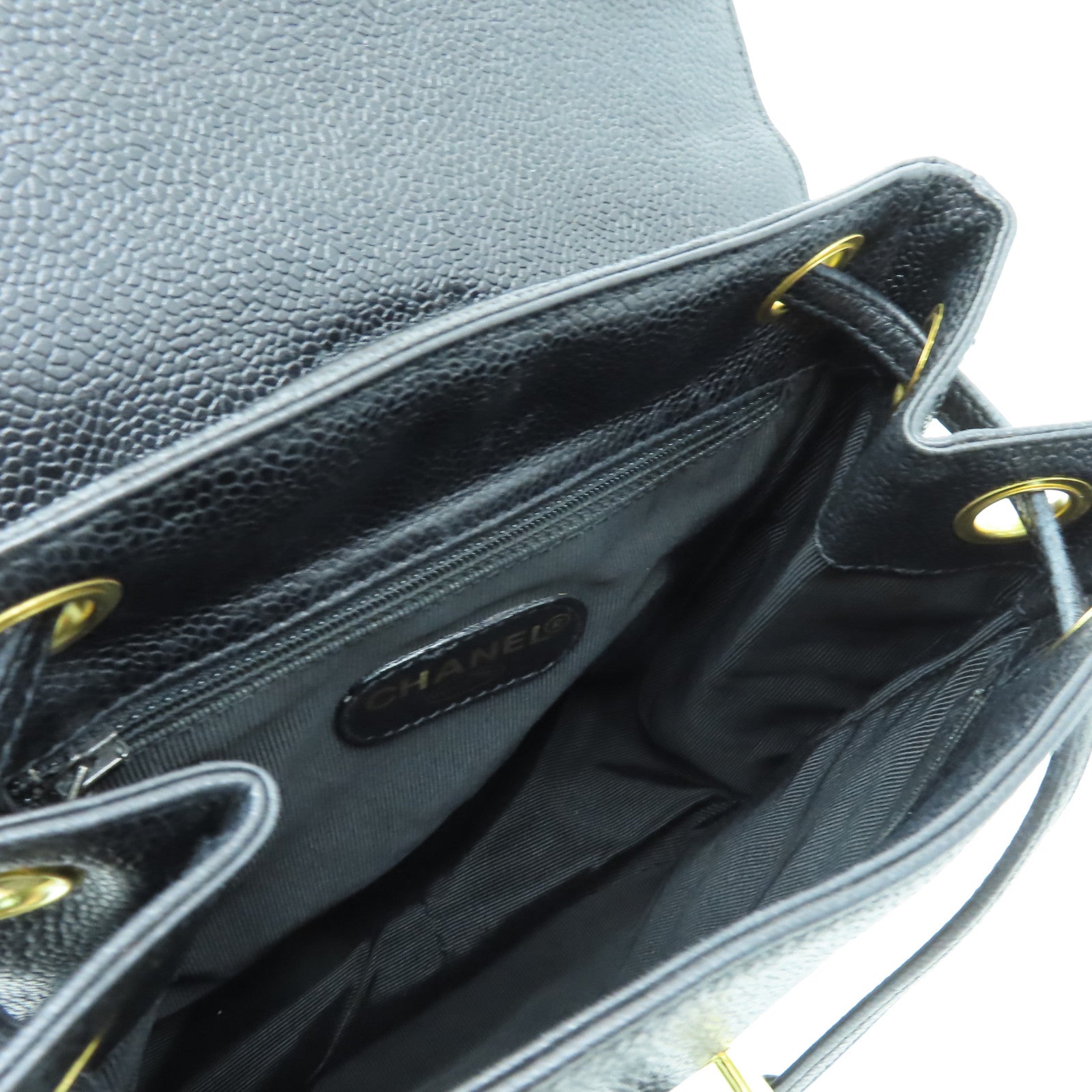 CHANEL Caviar皮革Backpack金扣背包黑色