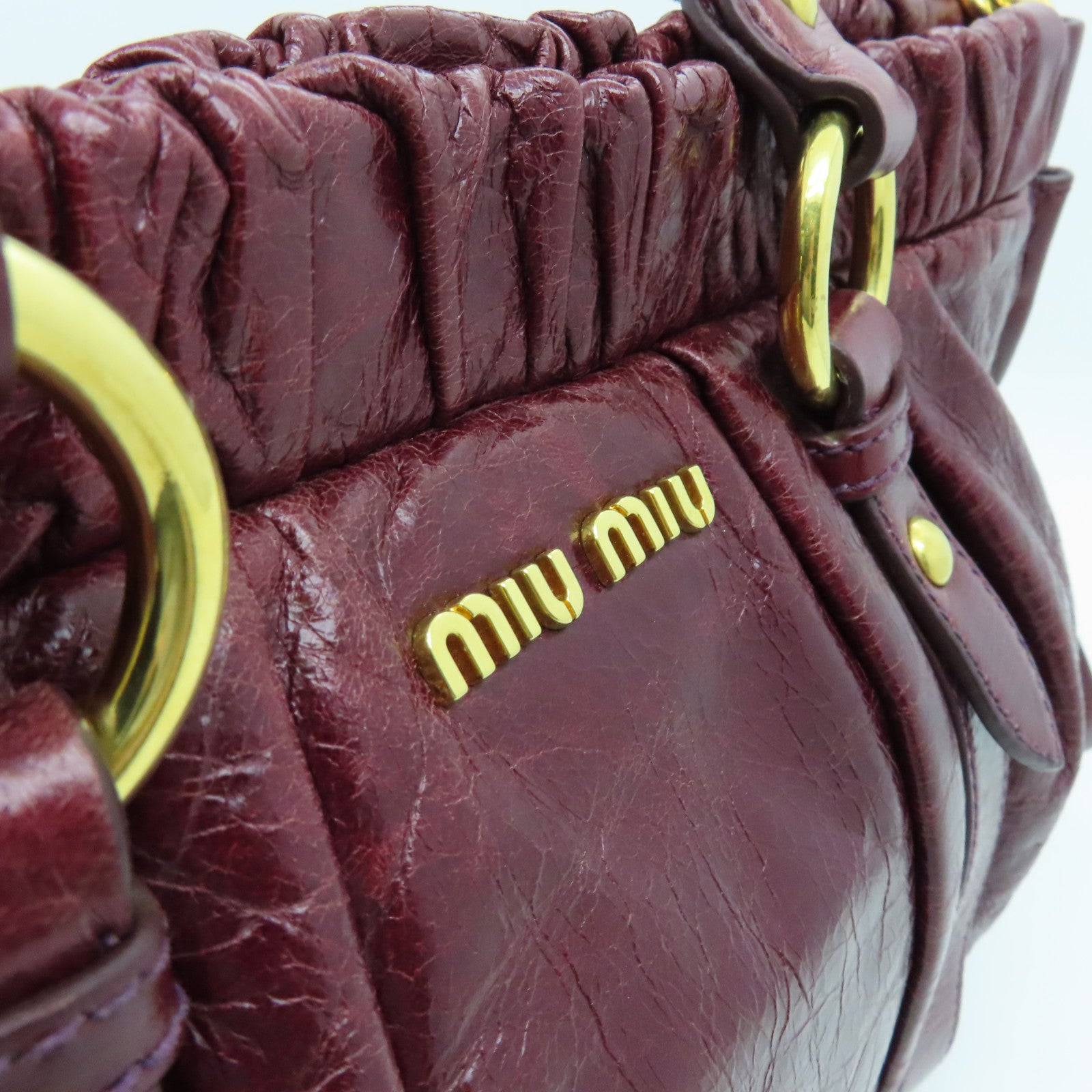 Miu Miu Calfskin Leather 2 Way Shoulder Gold Buckle Shoulder Bag Red