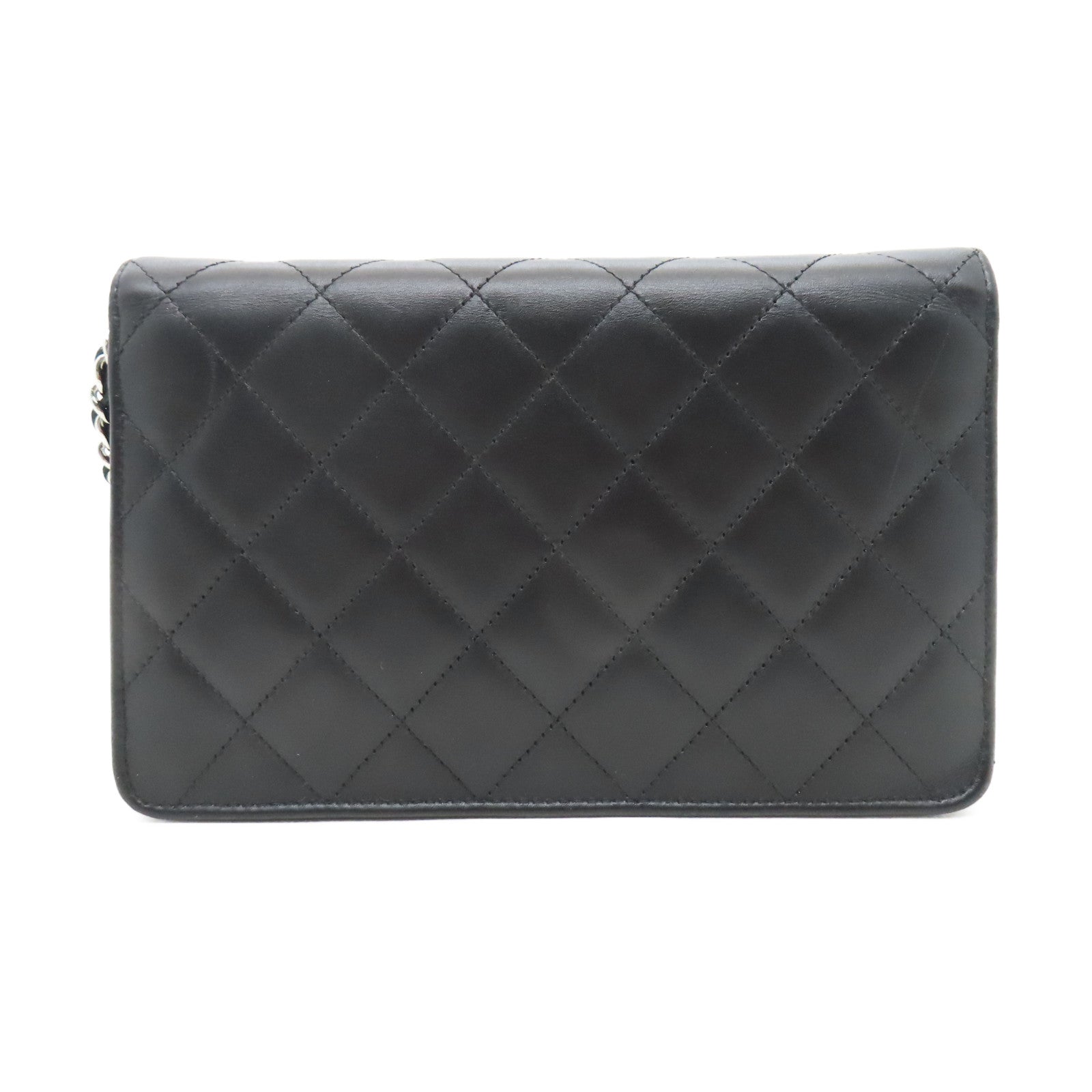 CHANEL 菱格牛皮革Cambon Line Chain Shoulder銀扣鏈帶肩背袋黑色