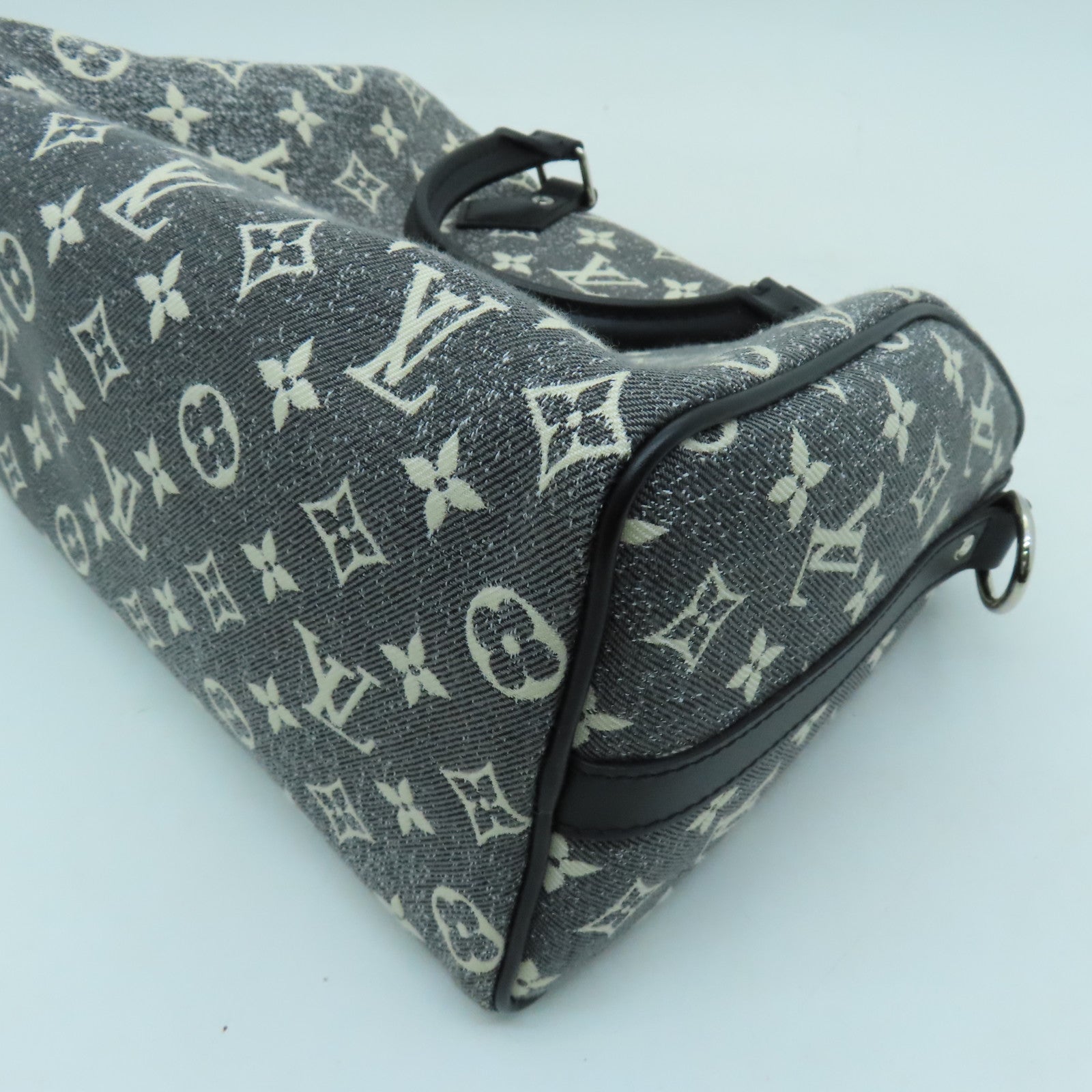 LOUIS VUITTON Monogram Jacquard Denim Speedy Bandouliere 25银扣手挽肩背两用袋灰色