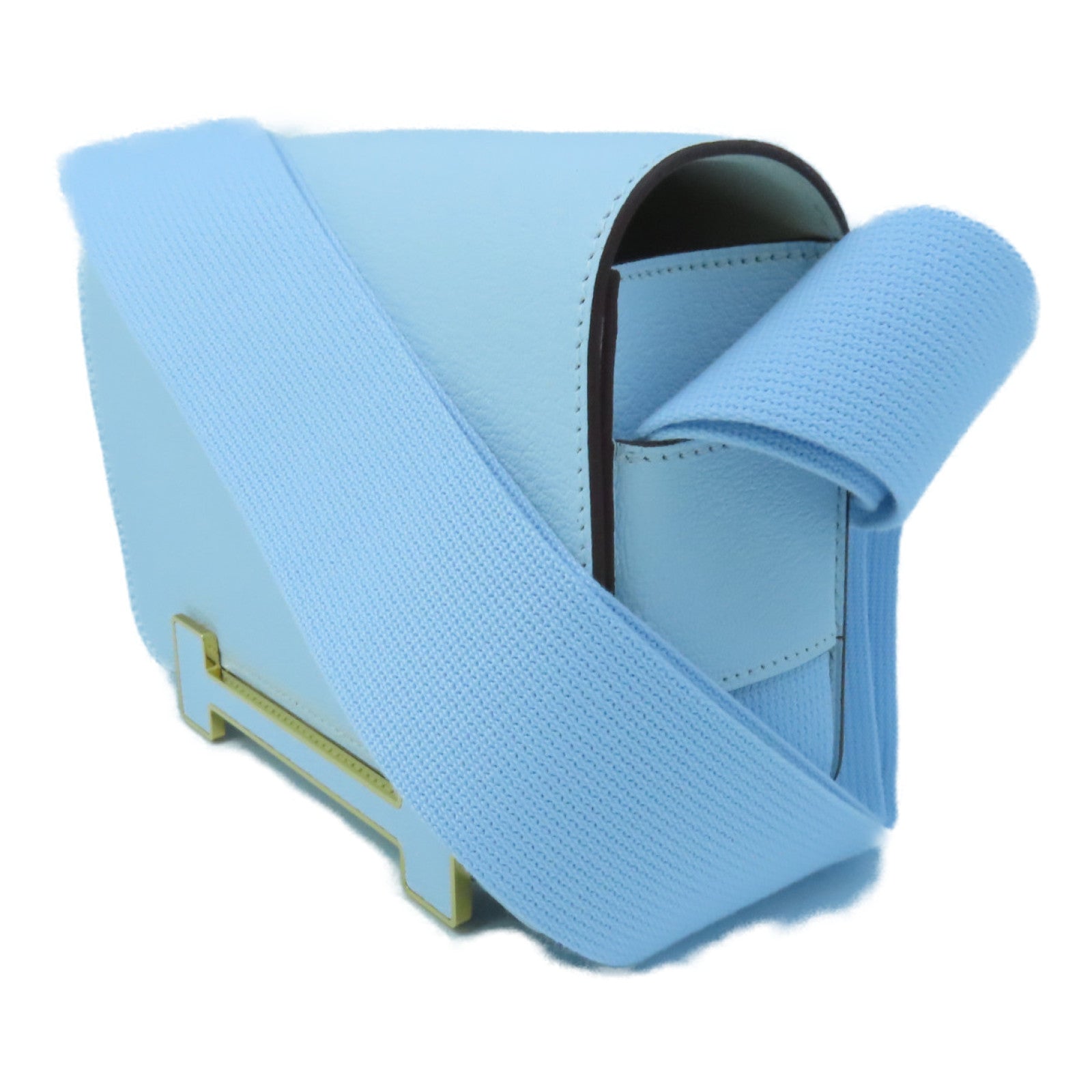 HERMES 山羊皮皮革Geta金扣肩背袋Blue Brume浅蓝色