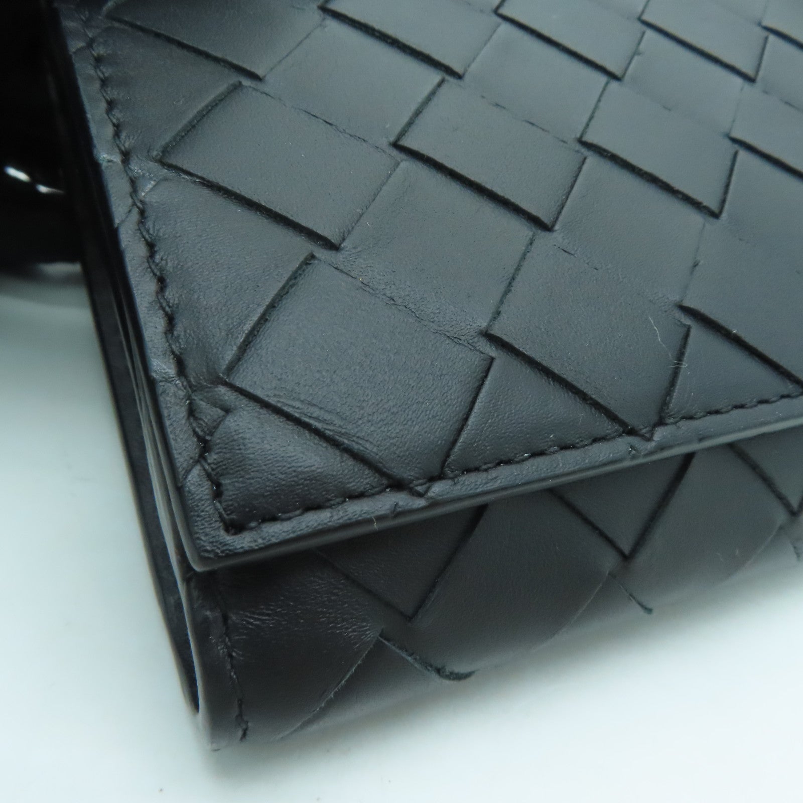 BOTTEGA VENETA Textured Leather Long Wallet Silver Buckle Long Wallet Black