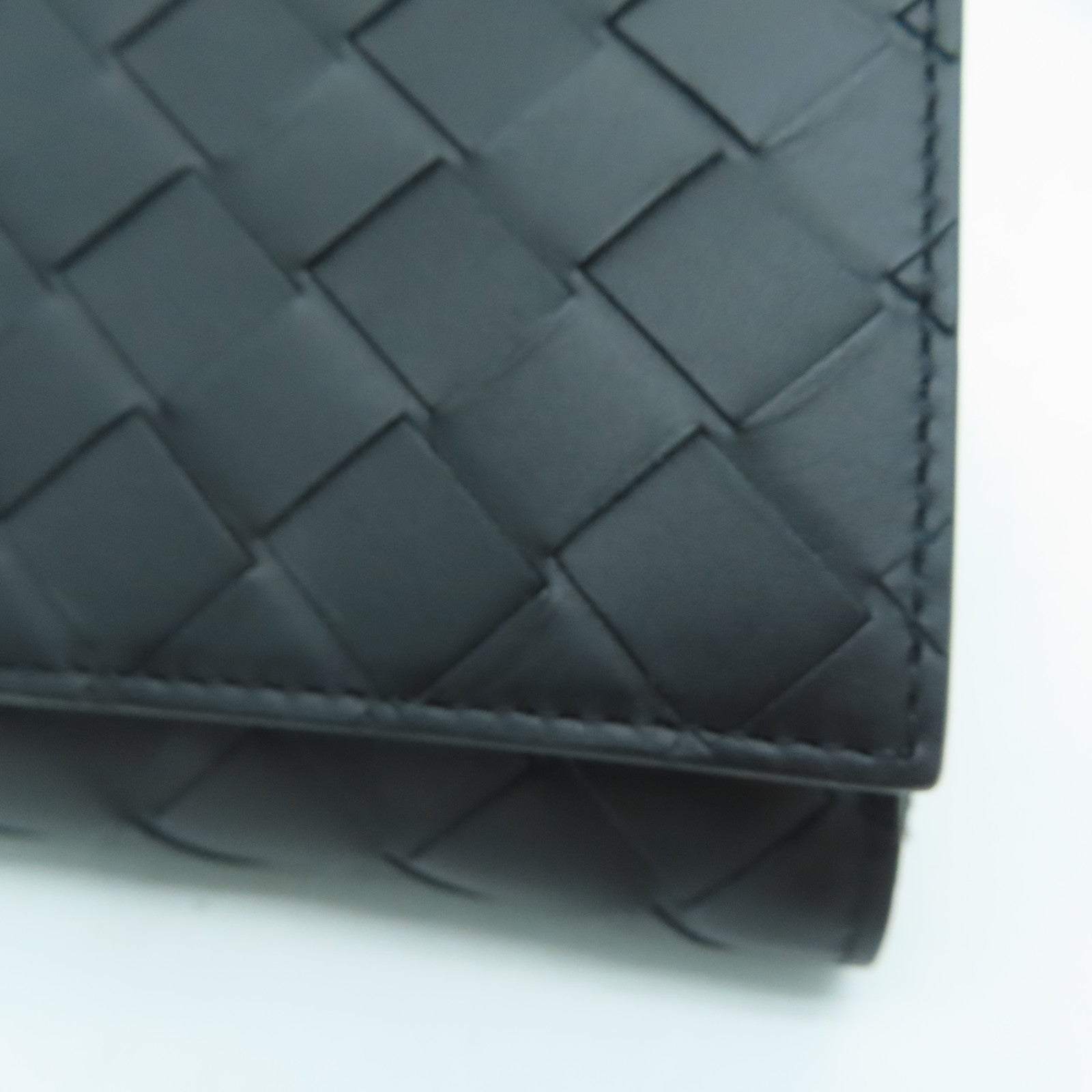 BOTTEGA VENETA Textured Leather Long Wallet Silver Buckle Long Wallet Black