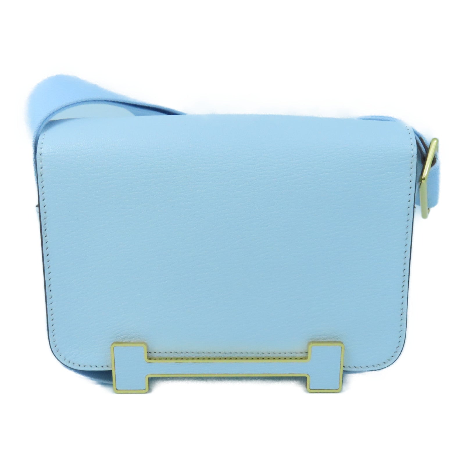 HERMES 山羊皮皮革Geta金扣肩背袋Blue Brume浅蓝色