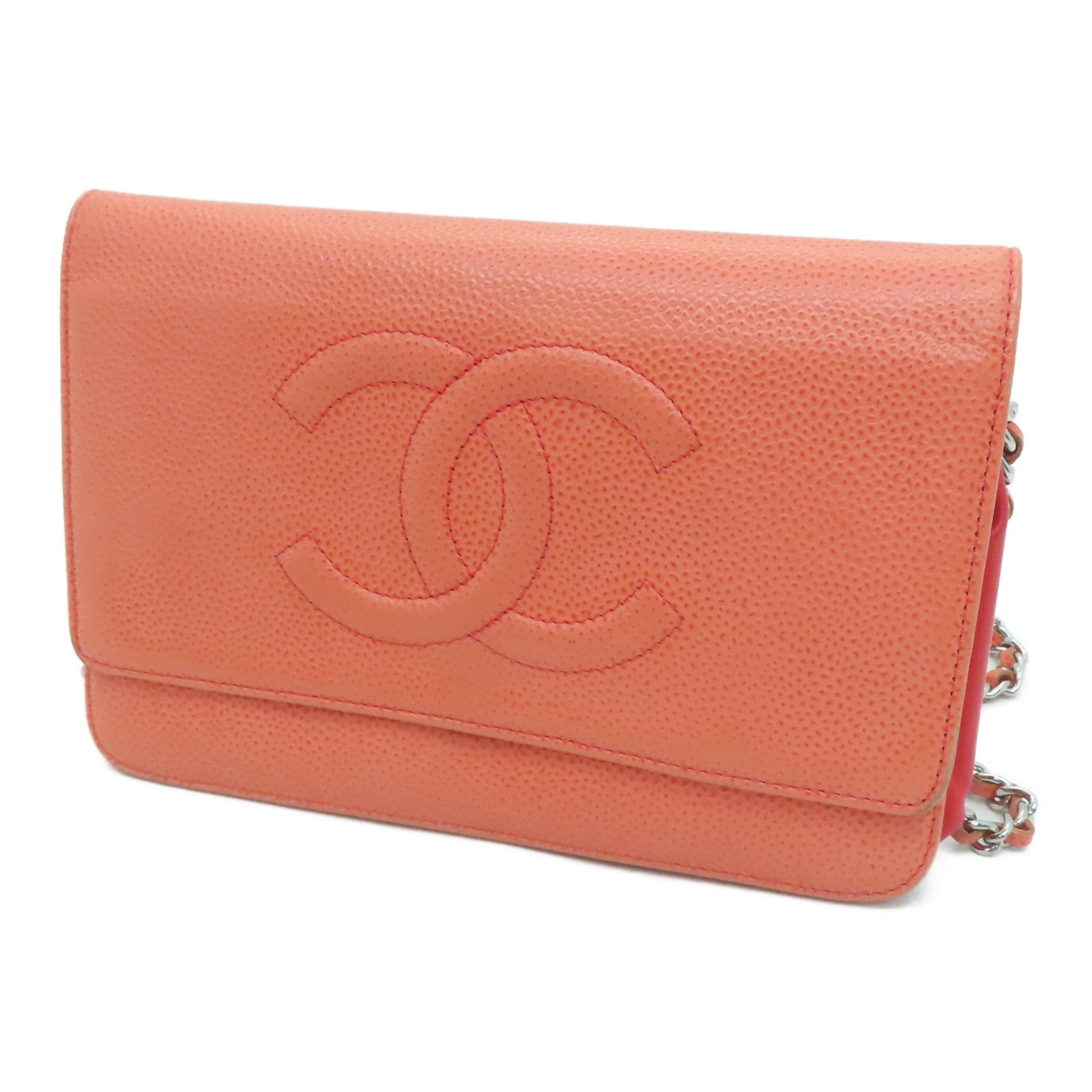 CHANEL [Sharp Discount] Caviar Leather Chain Shoulder Silver Buckle Shoulder Bag Pink