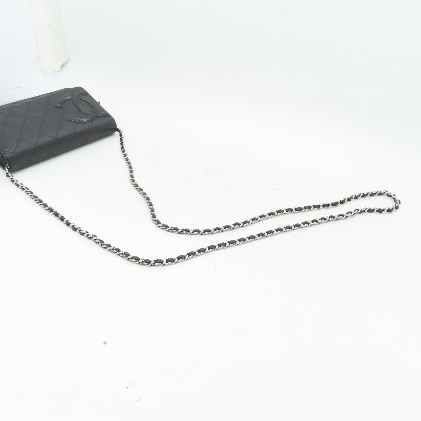CHANEL 菱格牛皮革Cambon Line Chain Shoulder銀扣鏈帶肩背袋黑色