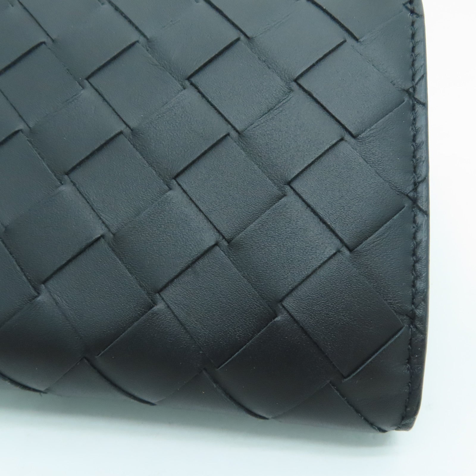 BOTTEGA VENETA Textured Leather Long Wallet Silver Buckle Long Wallet Black
