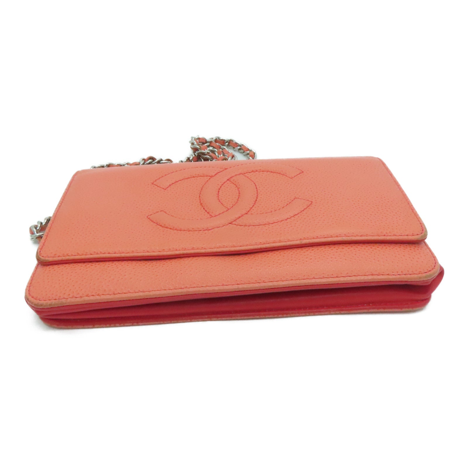 CHANEL [Sharp Discount] Caviar Leather Chain Shoulder Silver Buckle Shoulder Bag Pink