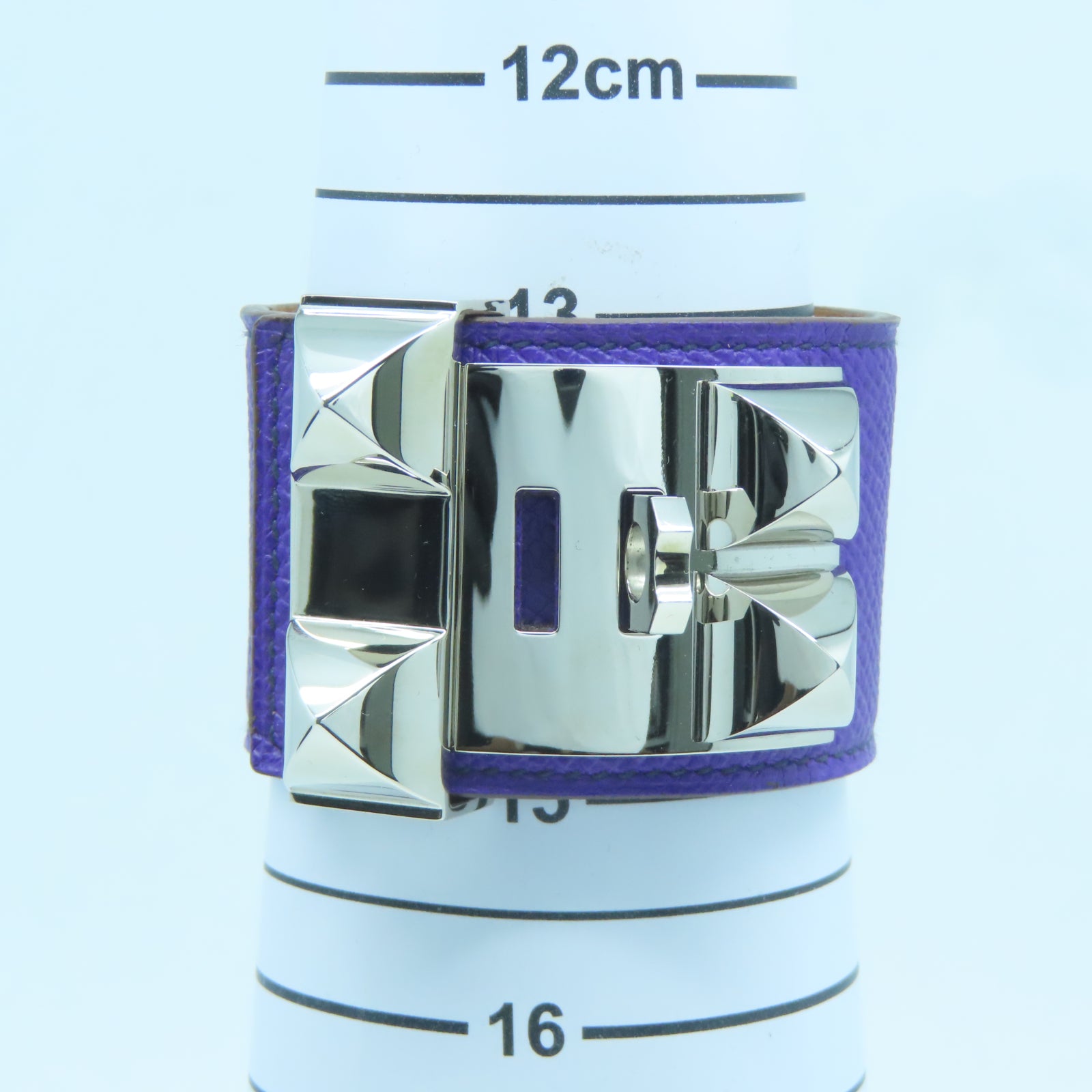 HERMES Epsom皮革/金属CDC Bracelet銀扣手鐲Violet紫色