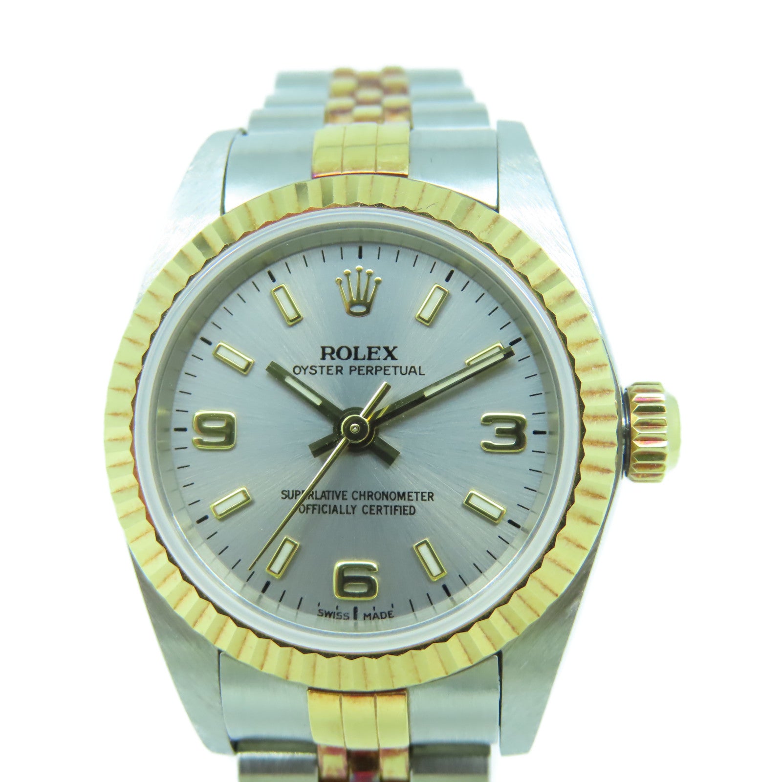 ROLEX 18K黃金/不鏽鋼Oyster Perpetual 24mm手錶銀色#14cm