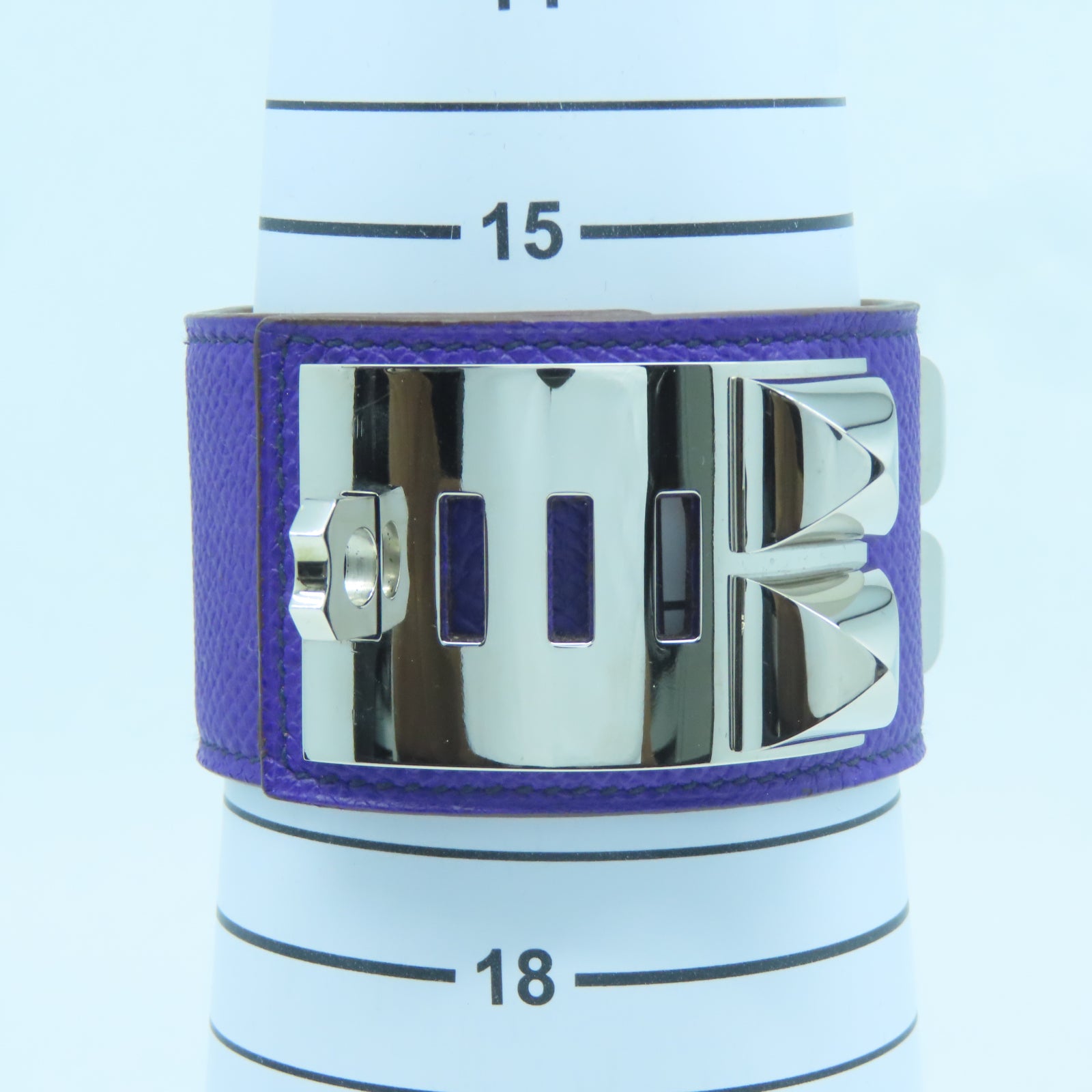 HERMES Epsom皮革/金属CDC Bracelet銀扣手鐲Violet紫色