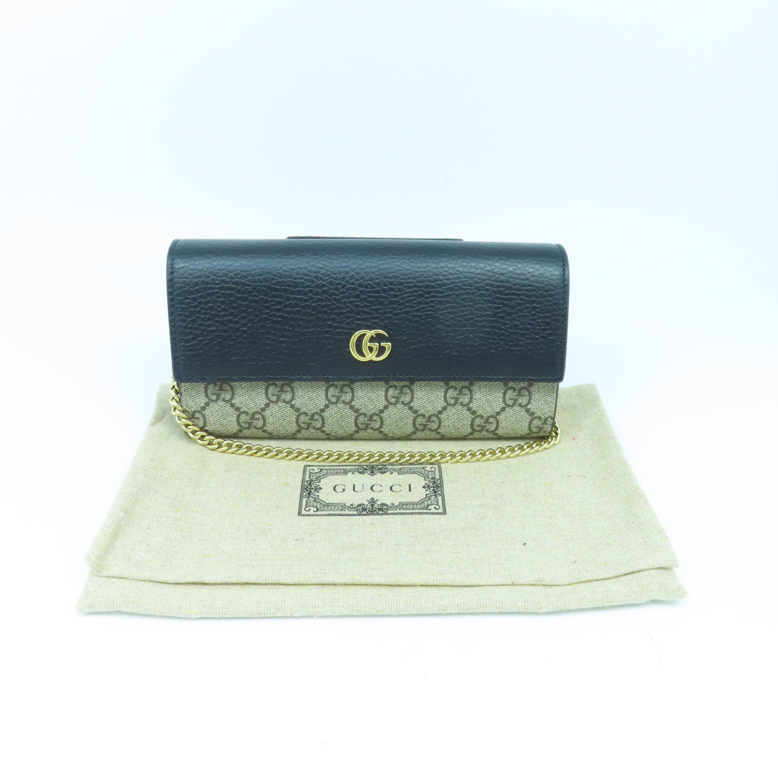GUCCI 塗層帆布WOC Chain Shoulder Bag金扣鏈帶肩背袋啡色