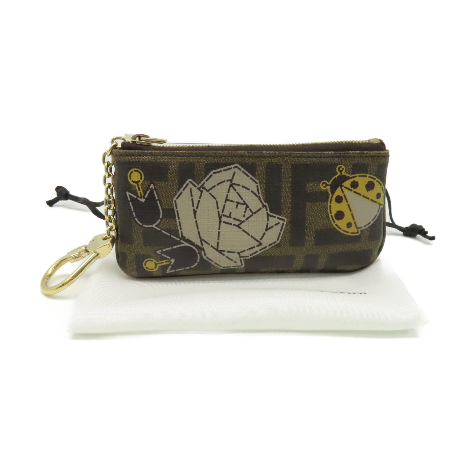 FENDI 塗層帆布Coin Case/Key Case金扣卡片套/鎖匙套啡色