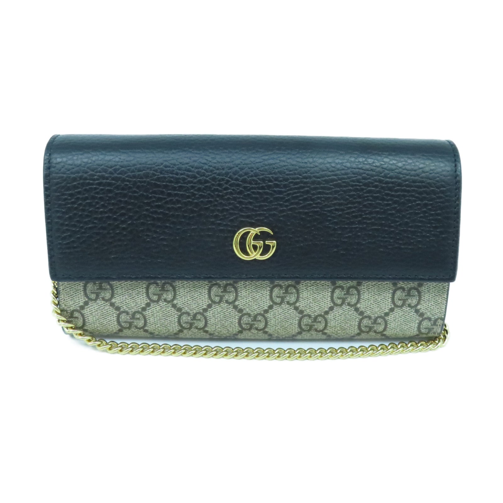 GUCCI 塗層帆布WOC Chain Shoulder Bag金扣鏈帶肩背袋啡色