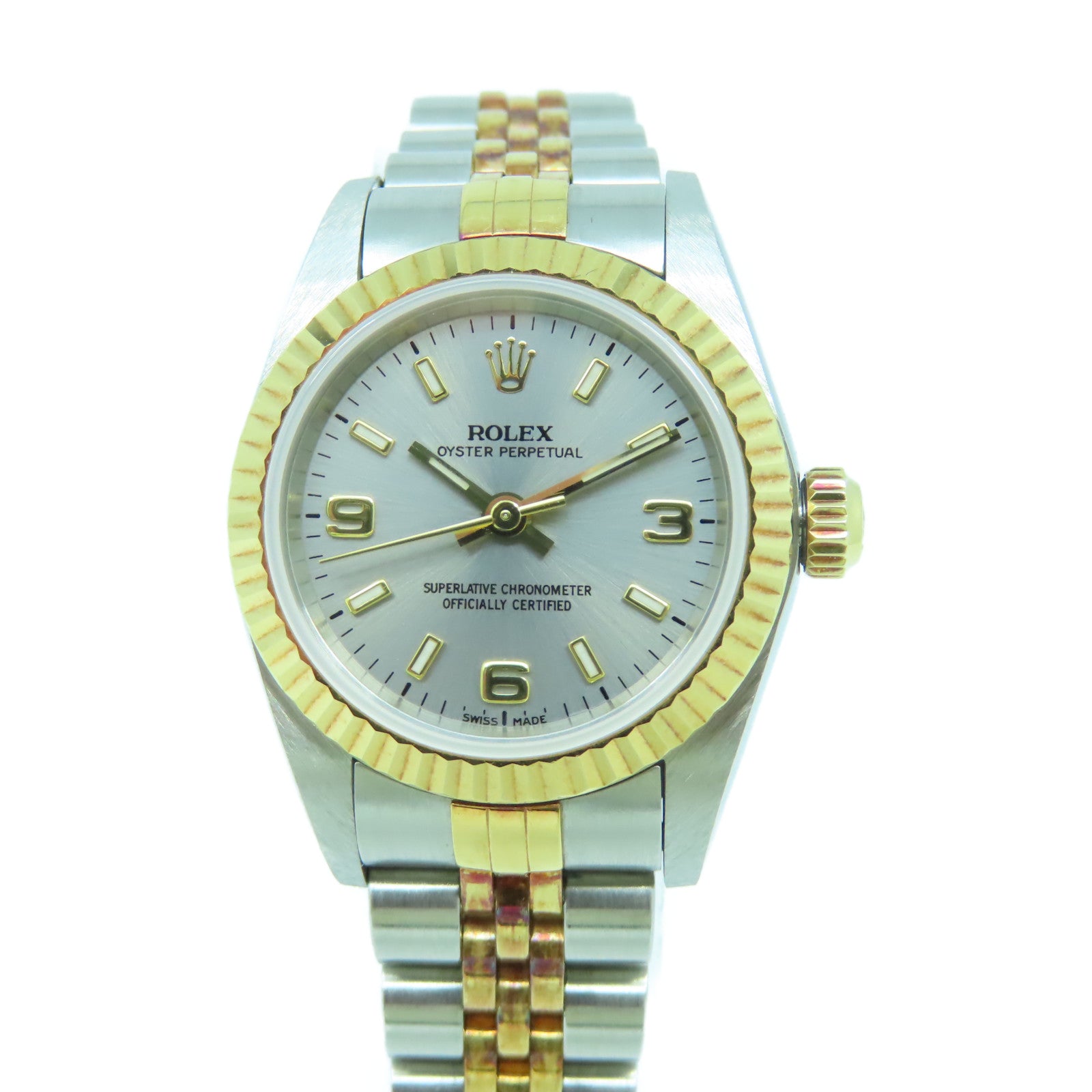 ROLEX 18K黃金/不鏽鋼Oyster Perpetual 24mm手錶銀色#14cm