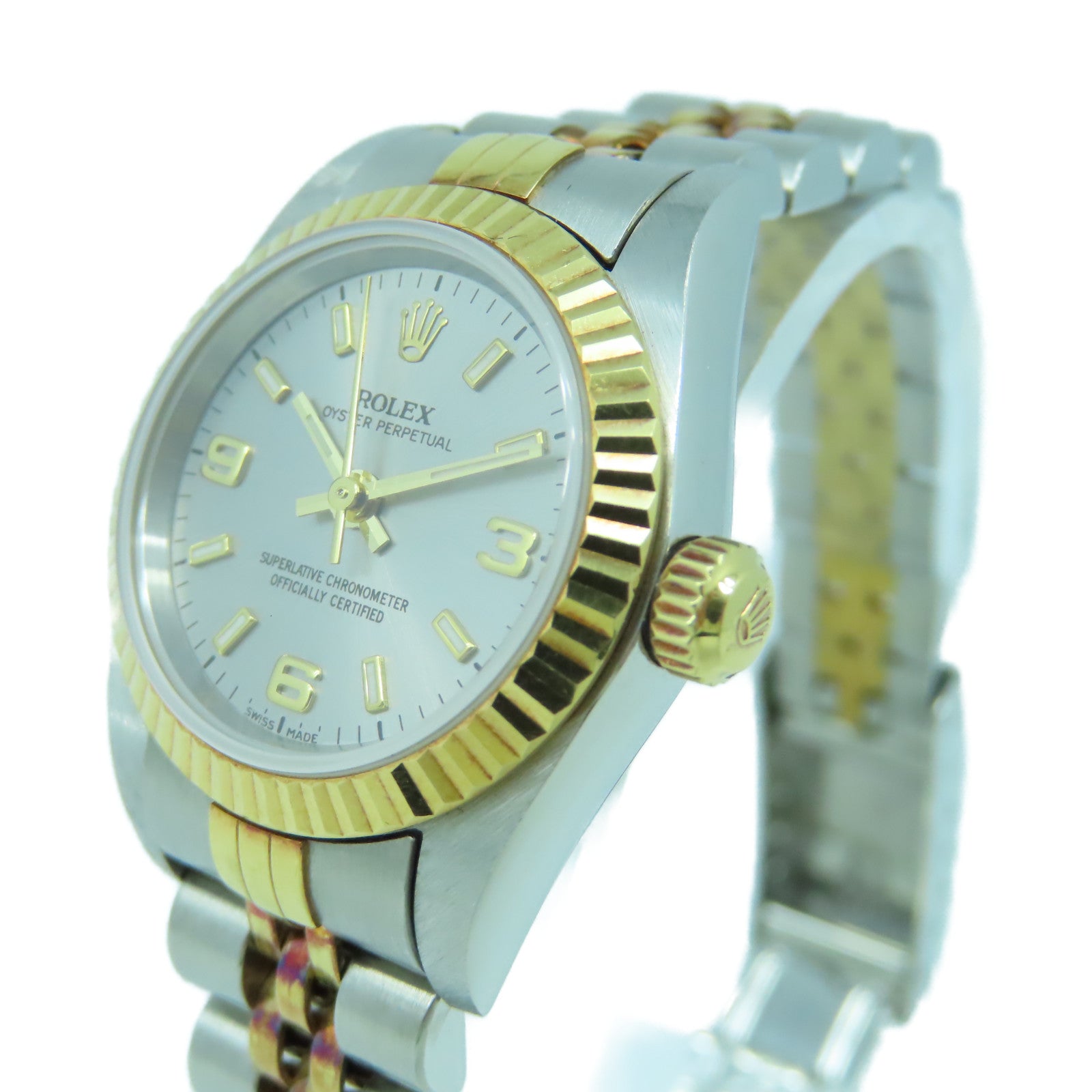 ROLEX 18K黃金/不鏽鋼Oyster Perpetual 24mm手錶銀色#14cm