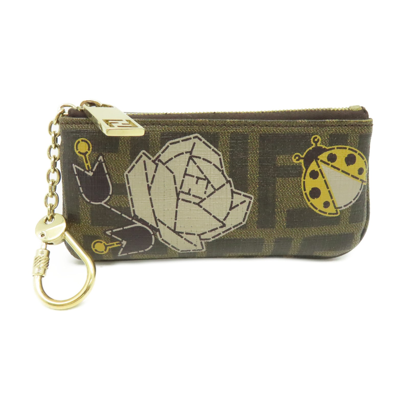 FENDI 塗層帆布Coin Case/Key Case金扣卡片套/鎖匙套啡色