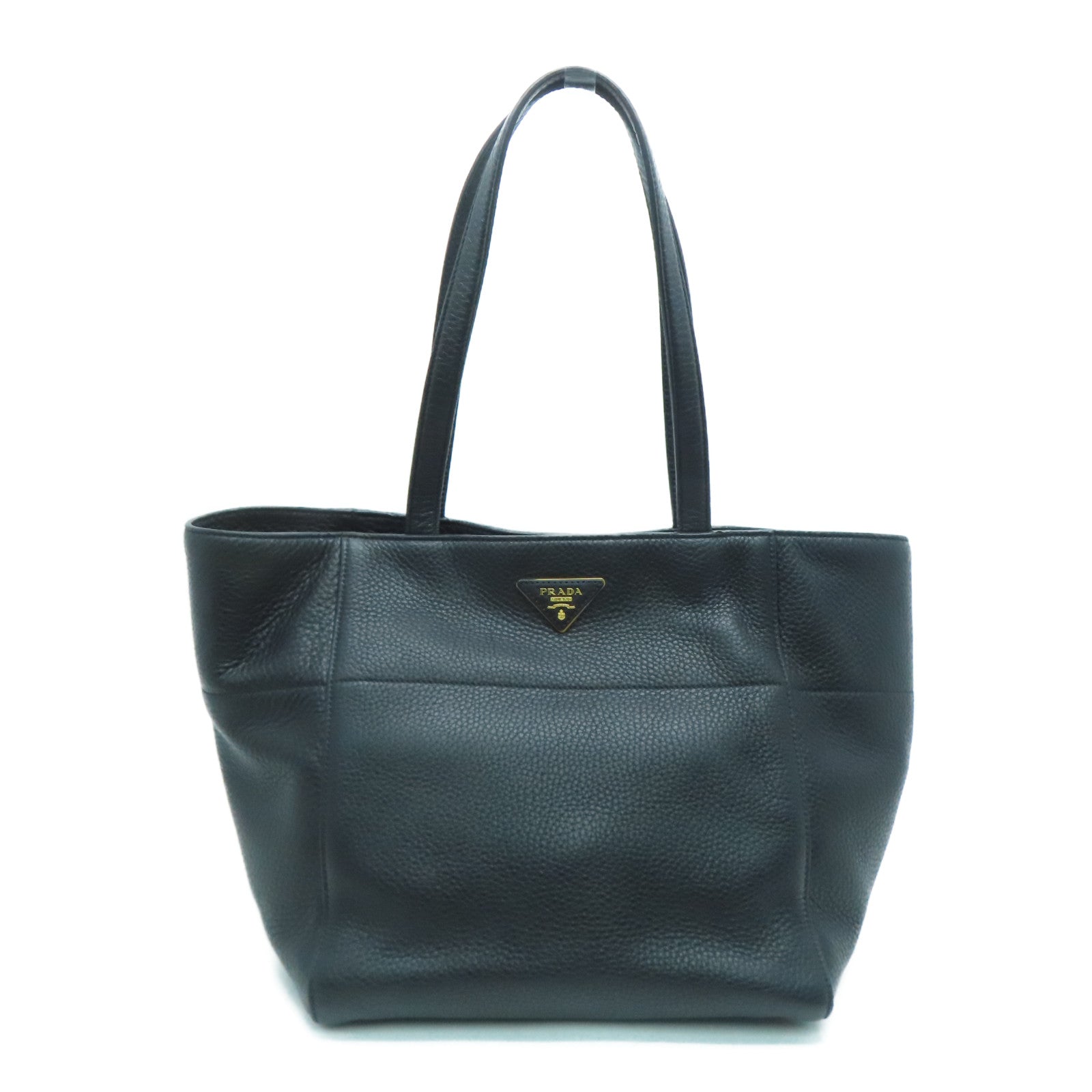 PRADA 牛皮皮革Tote Bag金扣手挽袋/肩背袋黑色