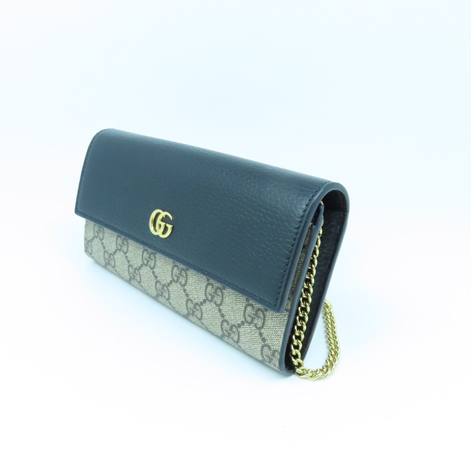 GUCCI 塗層帆布WOC Chain Shoulder Bag金扣鏈帶肩背袋啡色