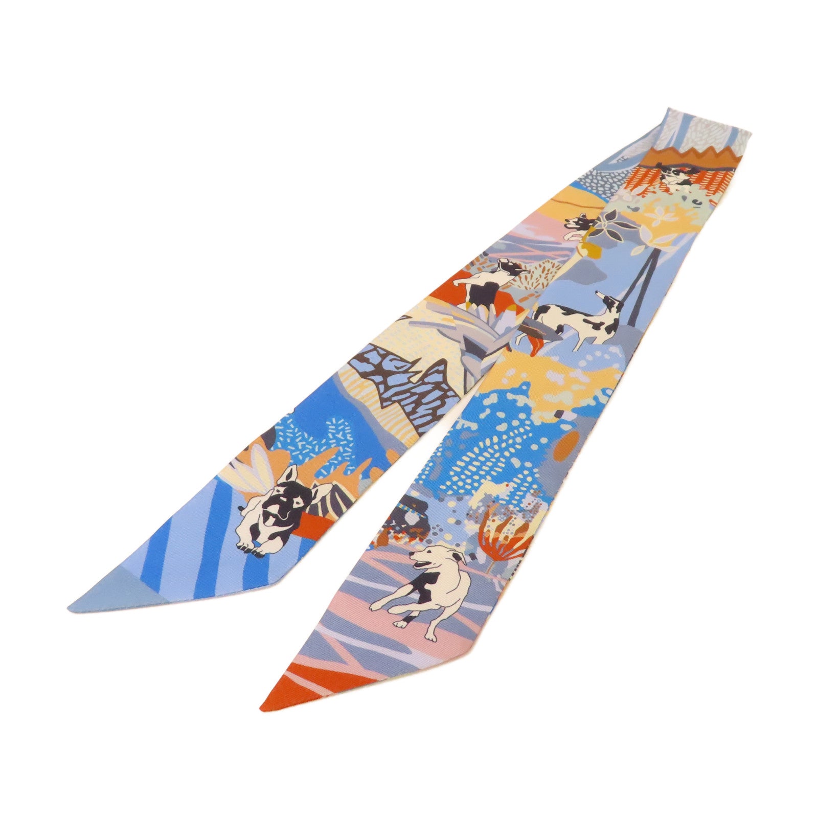 HERMES 絲質Twilly絲巾藍色/彩色