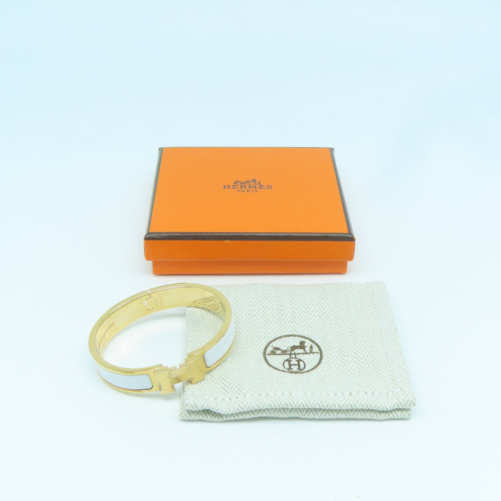 HERMES 琺瑯/金屬Clic-Clac H Bracelet金扣手鐲New White白色