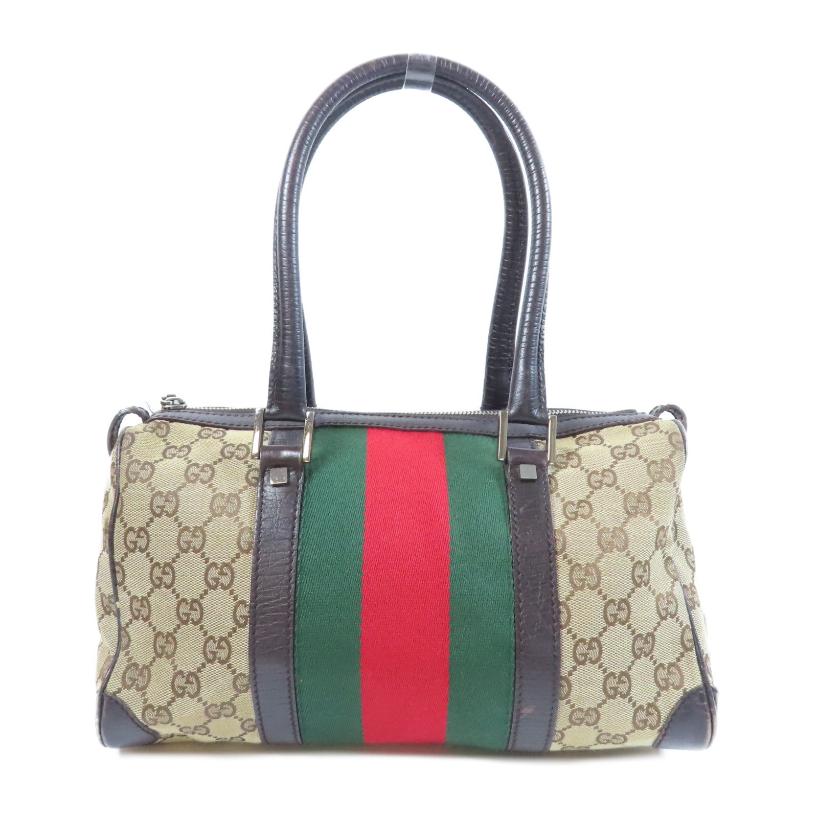 GUCCI 帆布Boston Bag銀扣肩背袋啡色