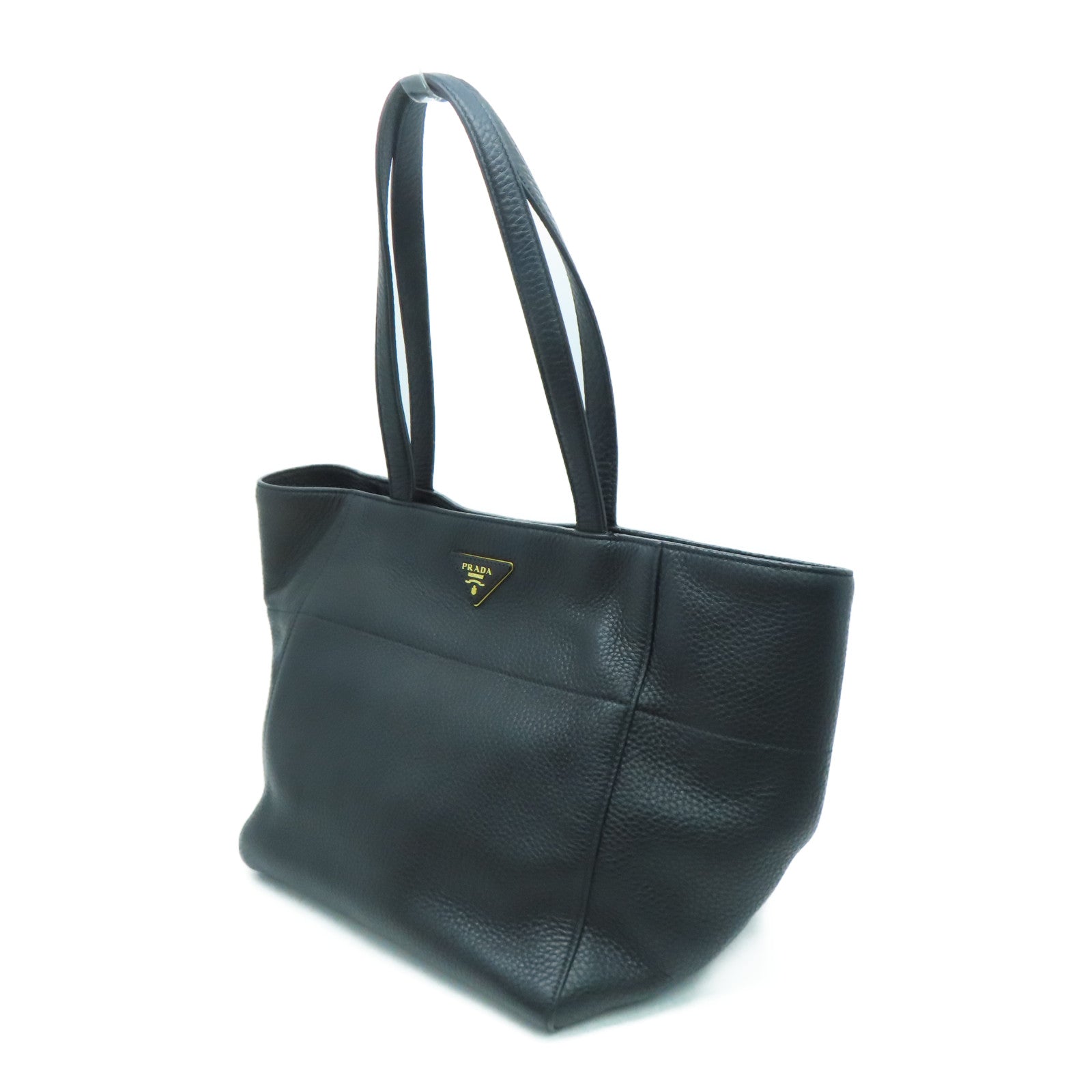 PRADA 牛皮皮革Tote Bag金扣手挽袋/肩背袋黑色