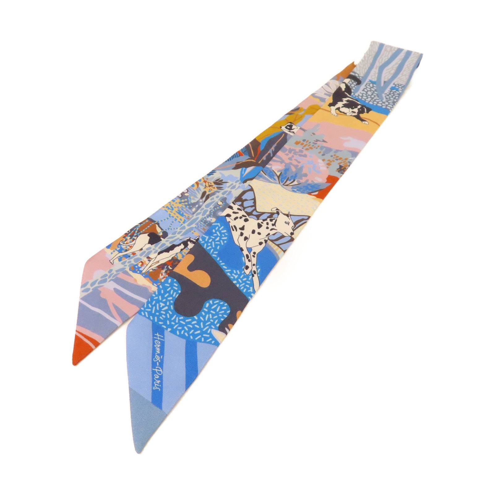 HERMES 絲質Twilly絲巾藍色/彩色