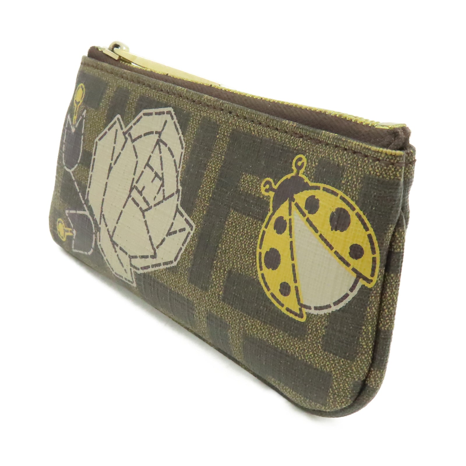 FENDI 塗層帆布Coin Case/Key Case金扣卡片套/鎖匙套啡色