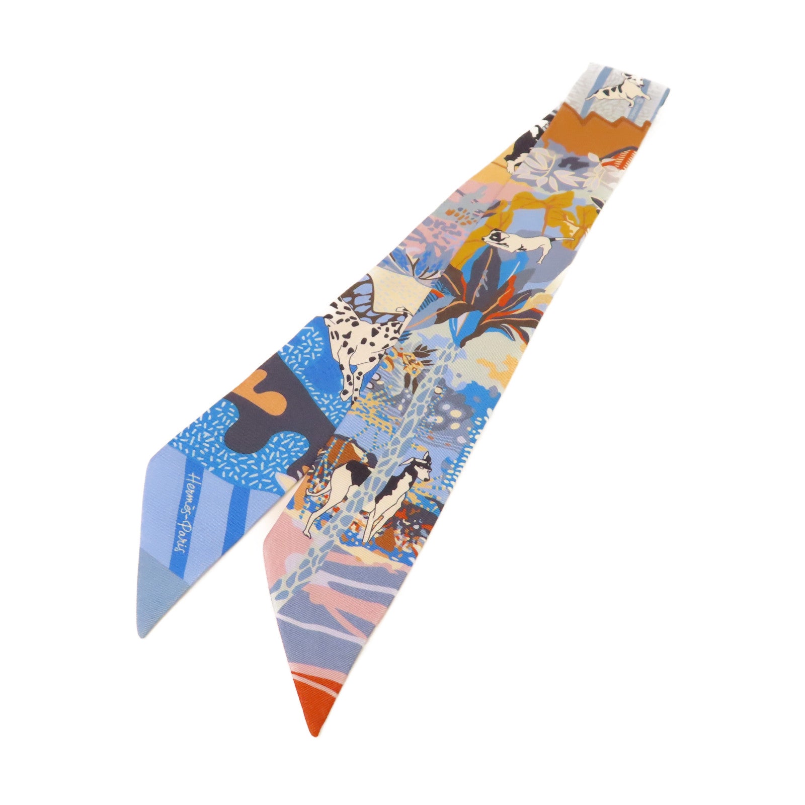 HERMES 絲質Twilly絲巾藍色/彩色