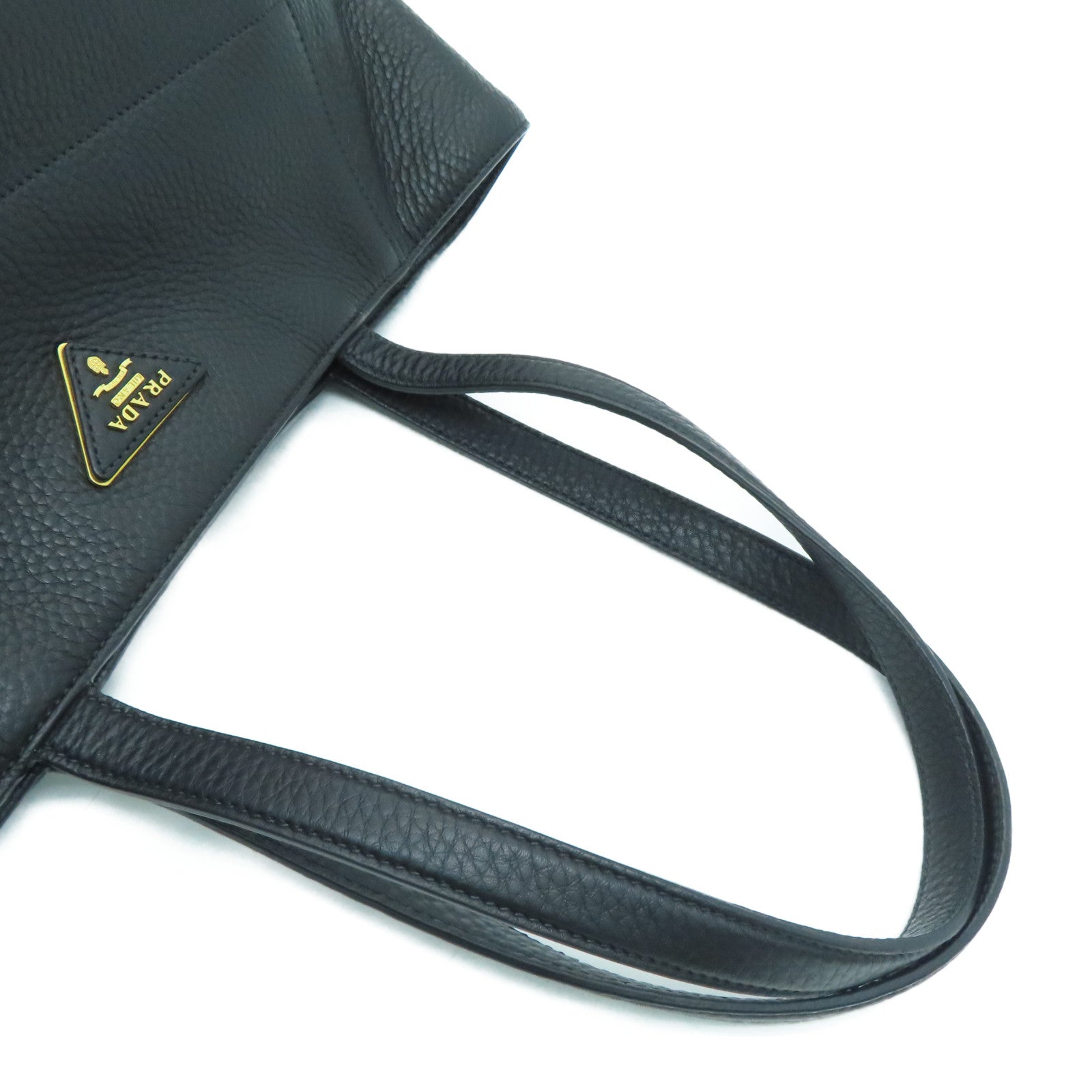 PRADA 牛皮皮革Tote Bag金扣手挽袋/肩背袋黑色