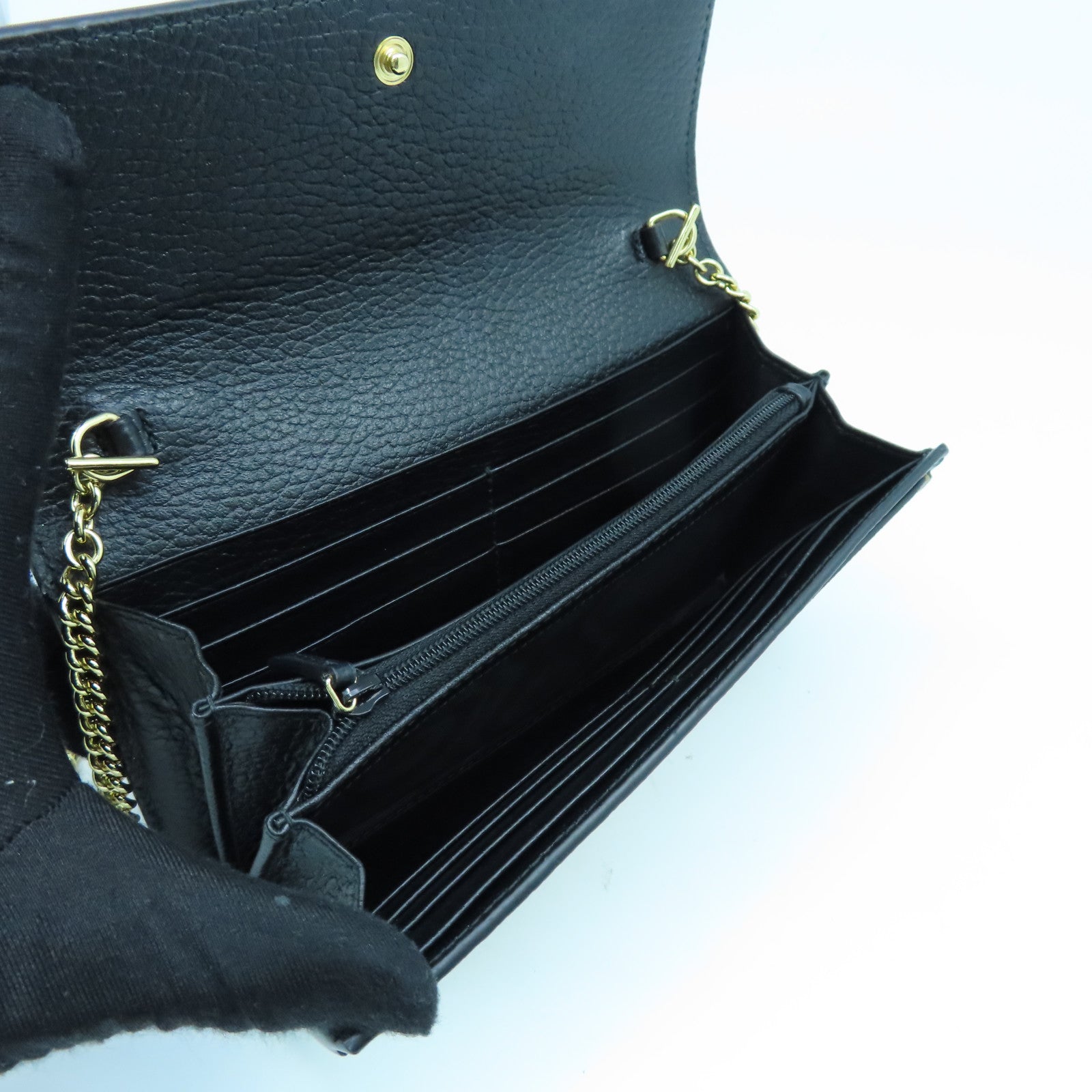 GUCCI 塗層帆布WOC Chain Shoulder Bag金扣鏈帶肩背袋啡色